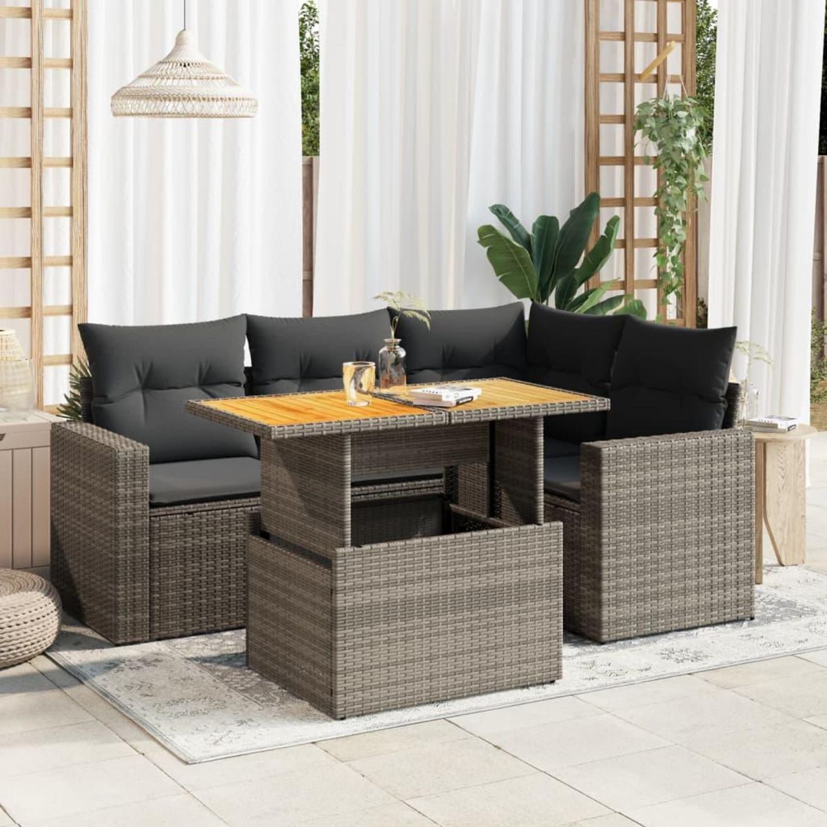 VIDAXL Salon de jardin 5 pcs avec coussins gris resine tressee