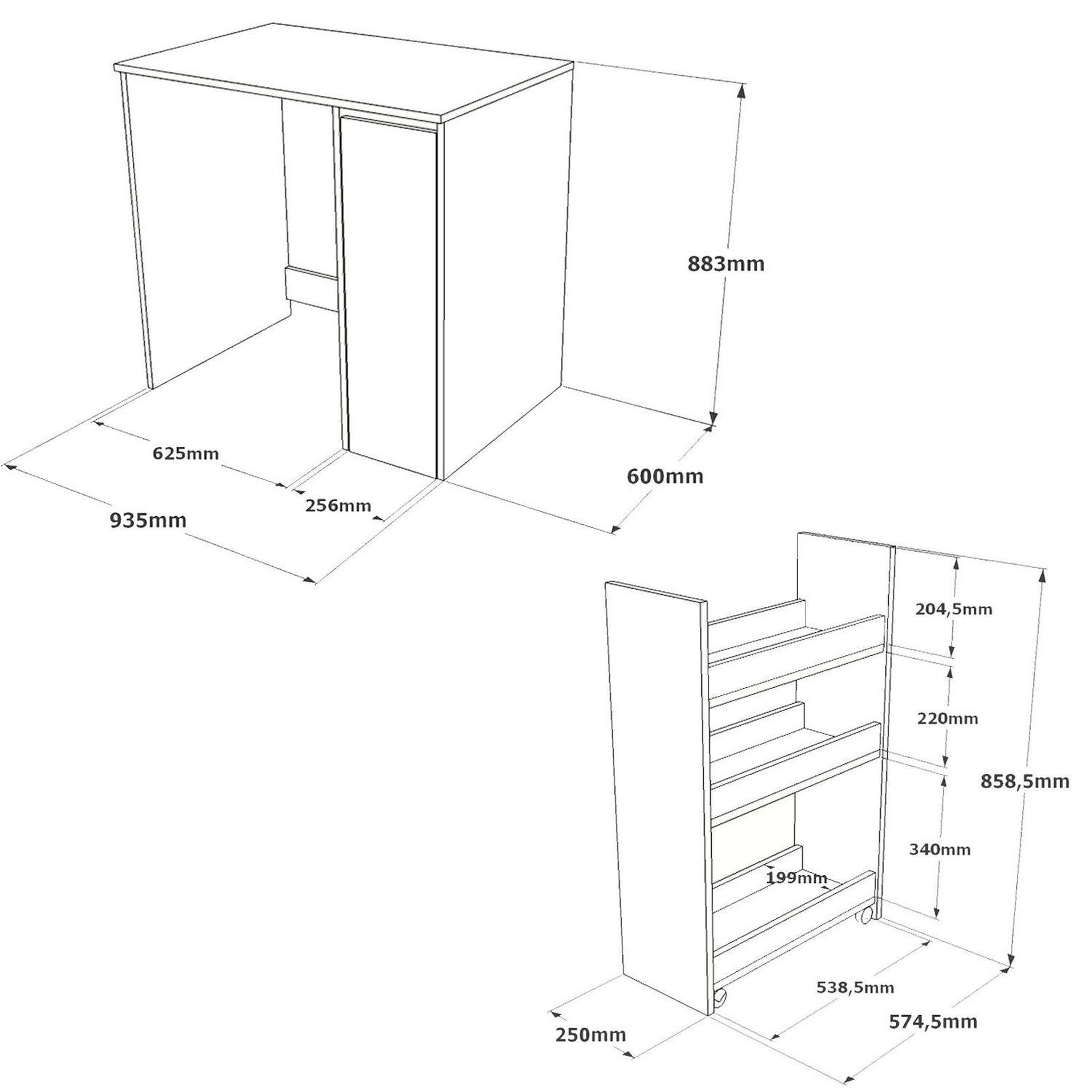 Voir la diapositive 3 : TOILINUX Rangement pour machine à laver avec plateau et placard latéral - blanc