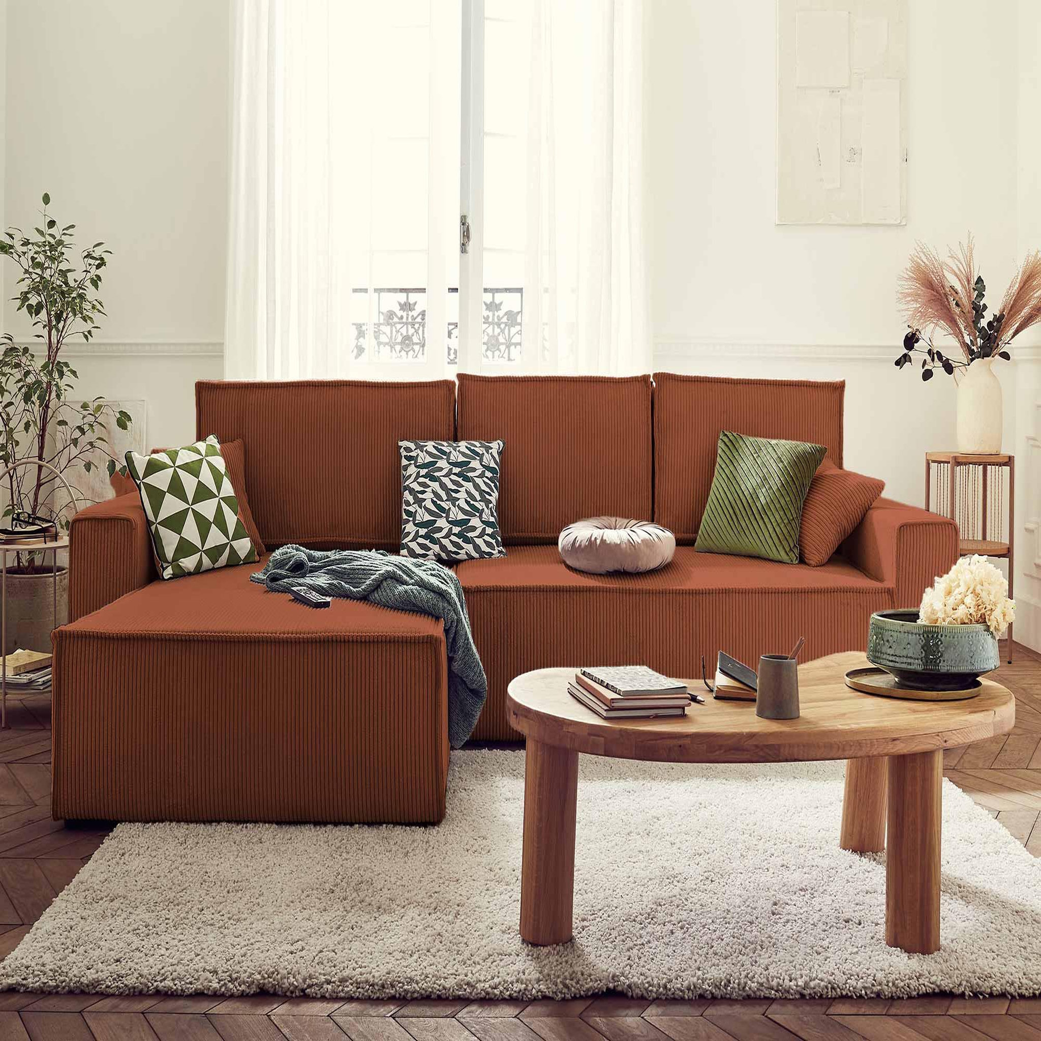 Voir la diapositive 5 : BEST MOBILIER Dellia - canapé d'angle réversible convertible - avec coffre - en velours côtelé - 4 places