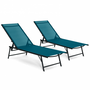Voir la diapositive 1 : ID MARKET Lot de 2 transats de jardin inclinables KAILUA en acier gris anthracite et toile bleu canard