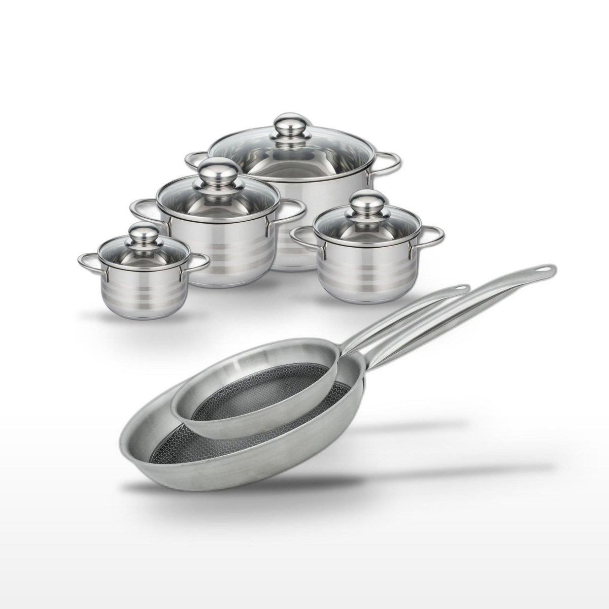 ELO Lot de 2 Poêles 24/28cm et 4 Faitouts 12/14/16/24cm Elo Relief Solution