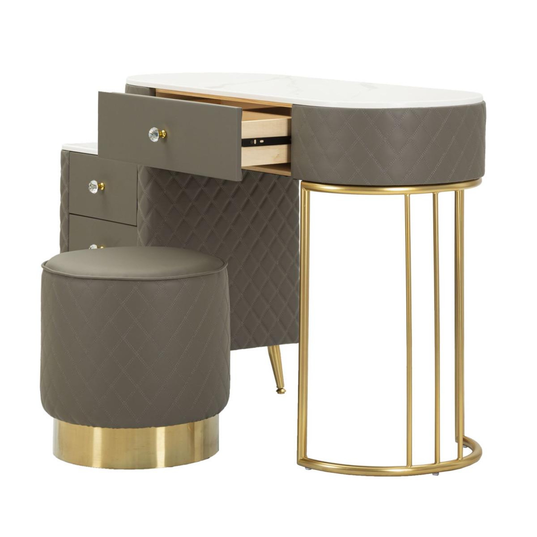 Voir la diapositive 3 : Paris Prix Coiffeuse avec pouf effet marbre  sharon  120 gris & or