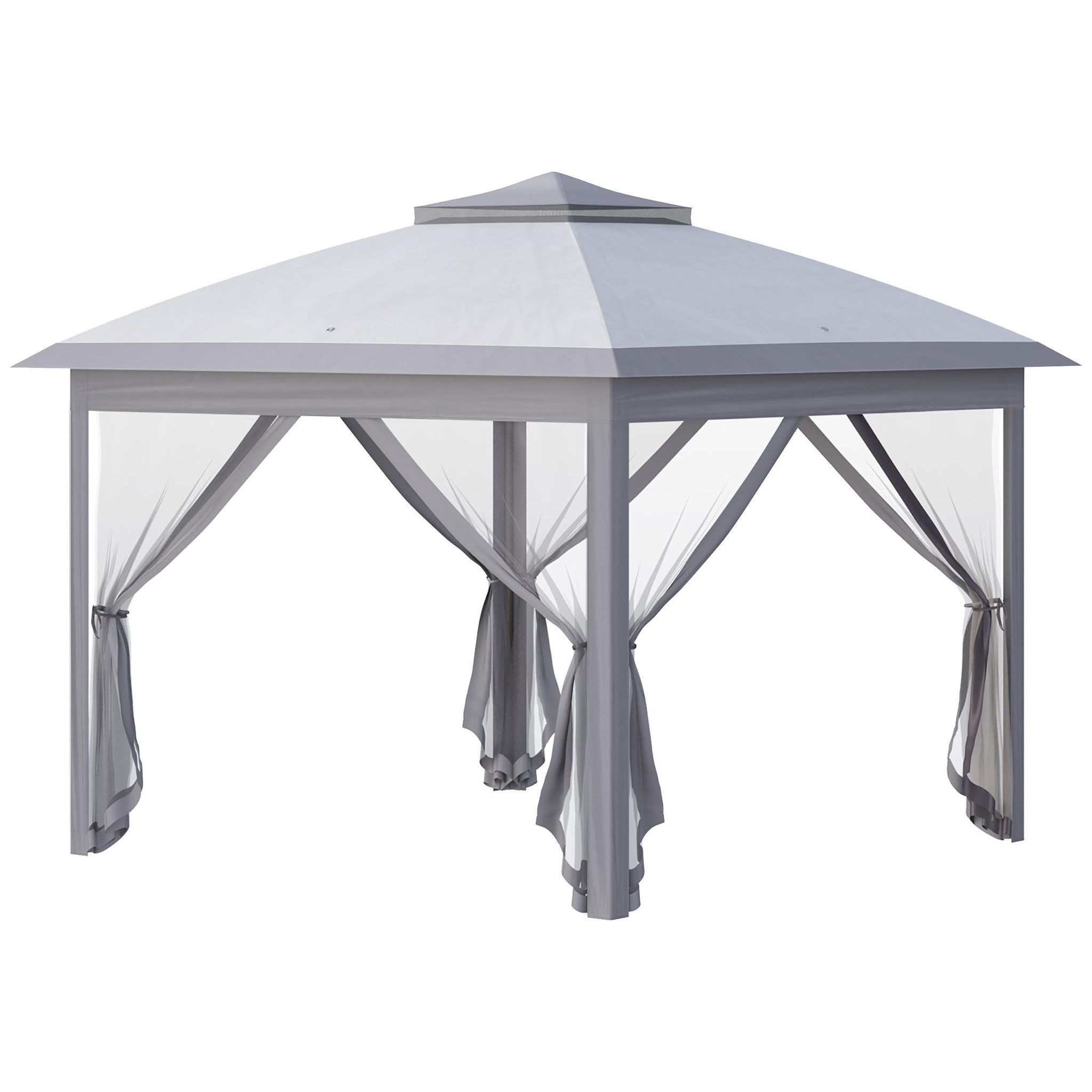 OUTSUNNY Tonnelle barnum automatique pop-up dim. 3,3L x 3,3l x 2,88H m moustiquaires sac transport métal oxford gris