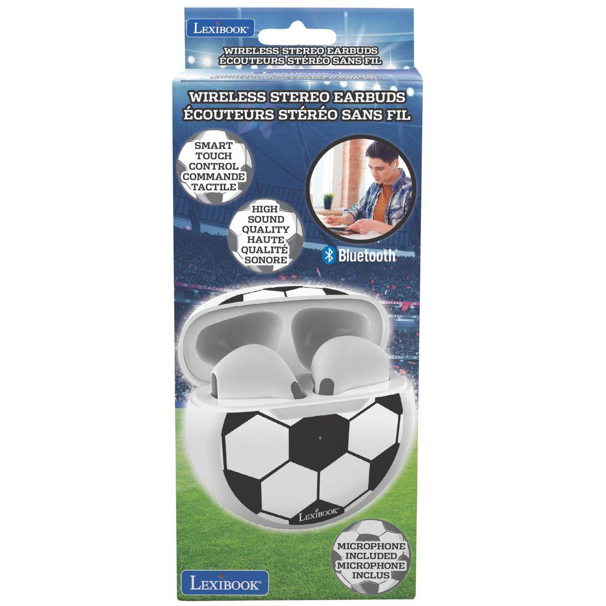 Voir la diapositive 4 : Lexibook Écouteurs sans fil Bluetooth Football avec étui de chargement et de rangement