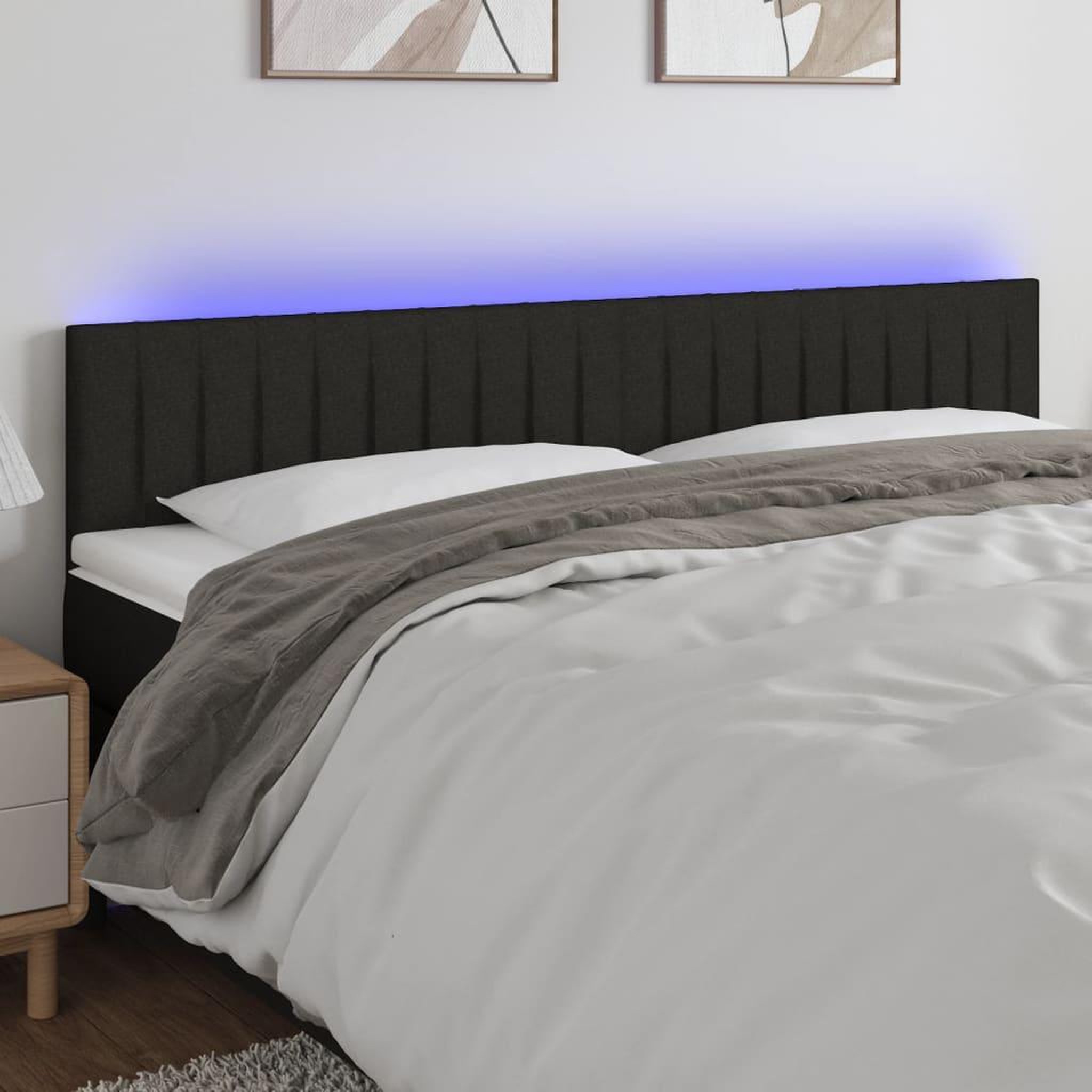 Voir la diapositive 1 : VIDAXL Tete de lit a LED Noir 200x5x78/88 cm Tissu