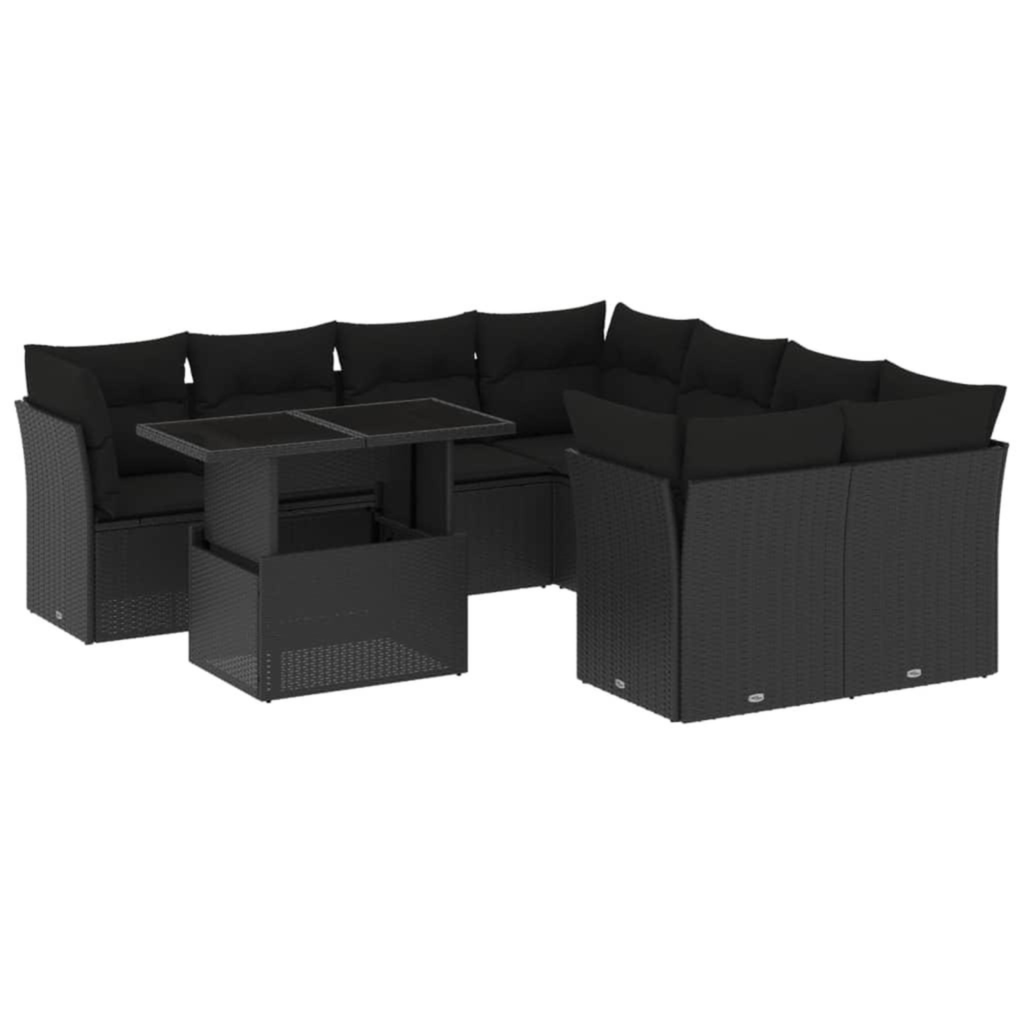 Voir la diapositive 2 : VIDAXL Salon de jardin 9 pcs avec coussins noir resine tressee