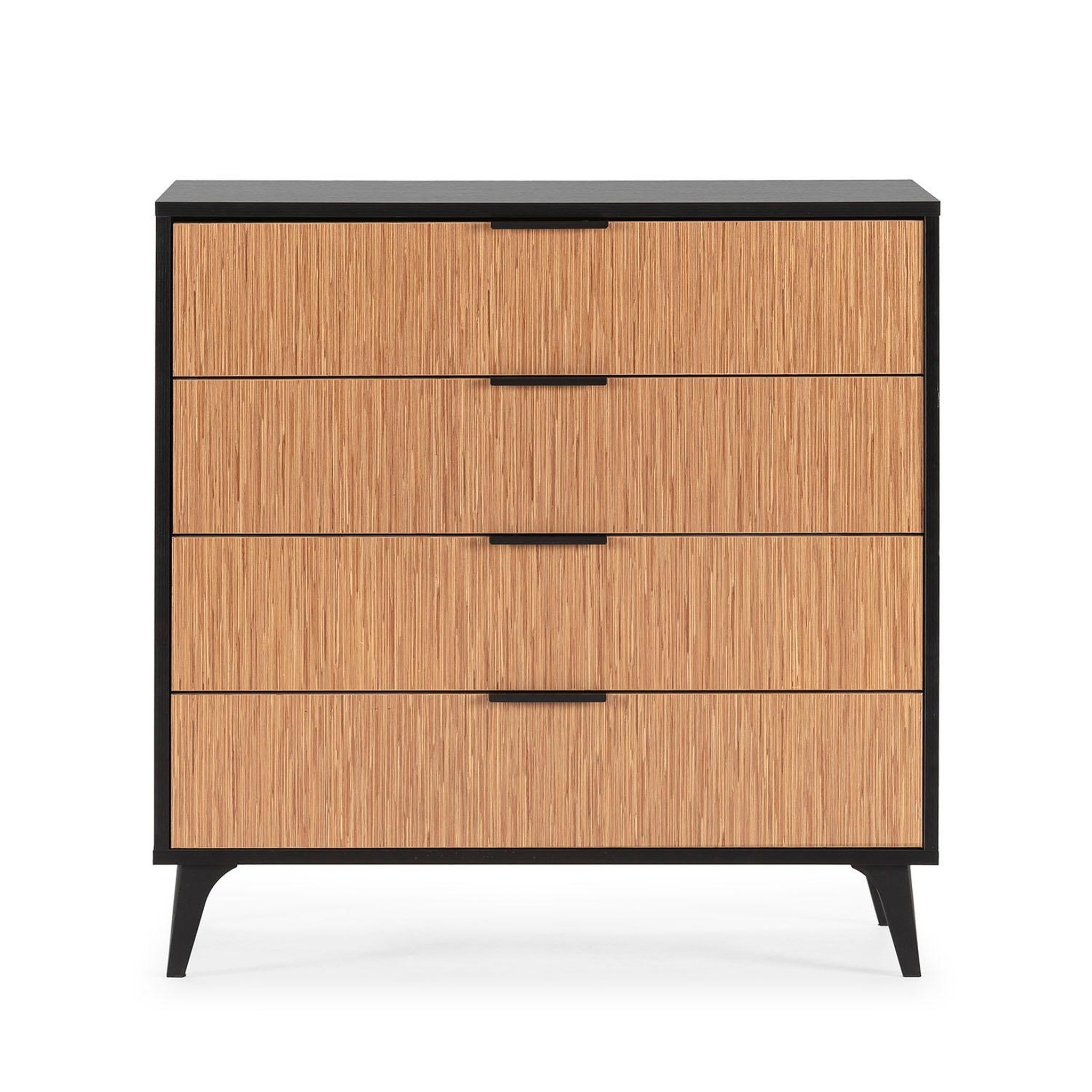 Voir la diapositive 4 : VS VENTA-STOCK Commode de nuit Denis 4 tiroirs couleur Noir/Bois