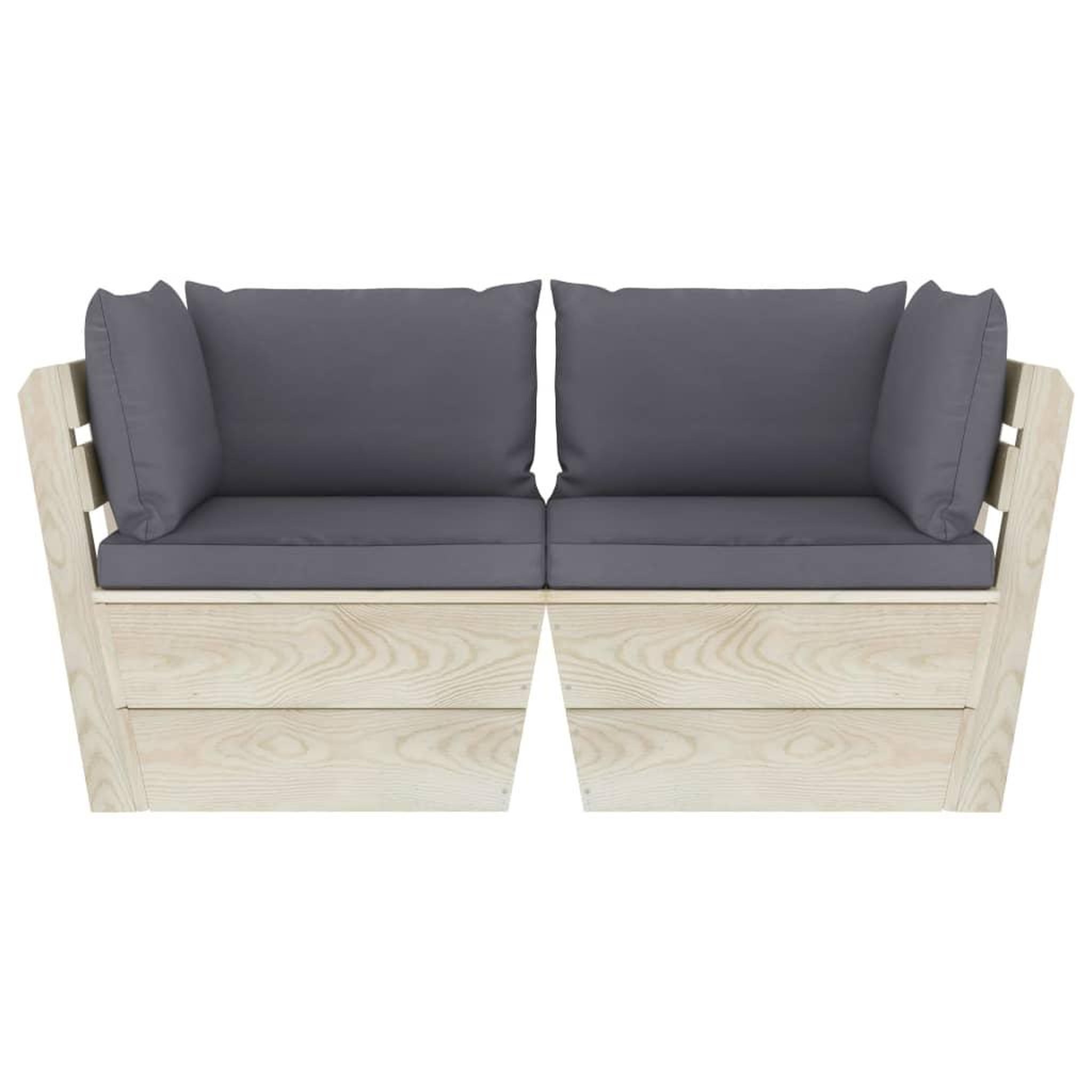 Voir la diapositive 3 : VIDAXL Canape palette a 2 places de jardin avec coussins Bois d'epicea