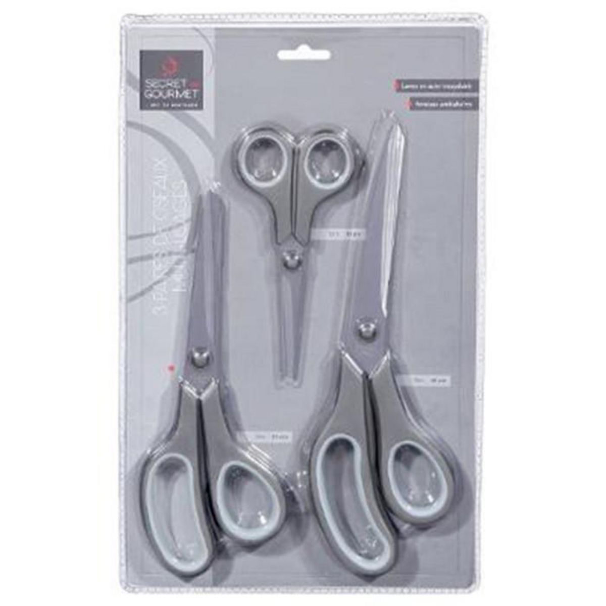 B BASIC & CO Lot de 3 Ciseaux  Multi-Usages  25cm Gris