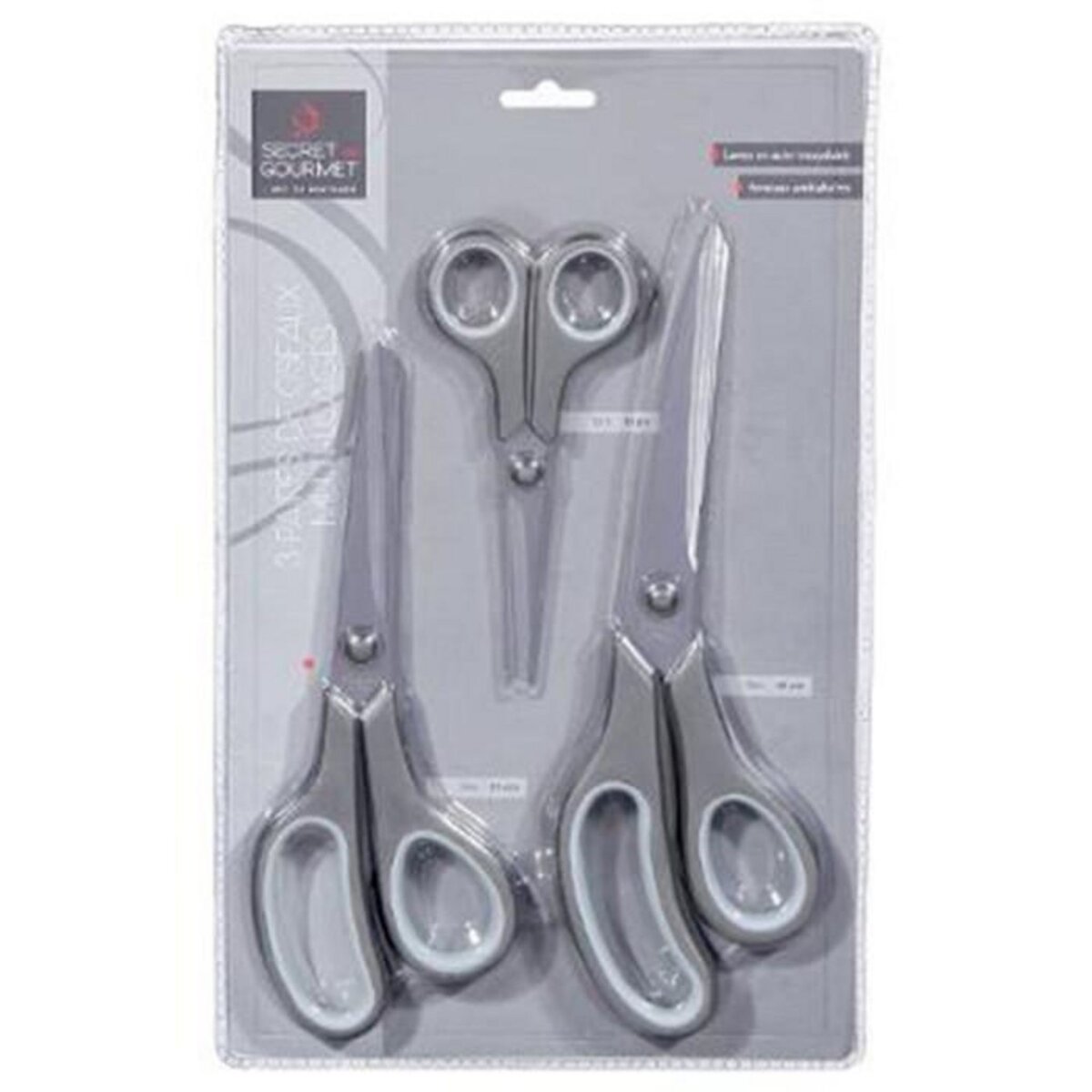 B BASIC & CO Lot de 3 Ciseaux  Multi-Usages  25cm Gris