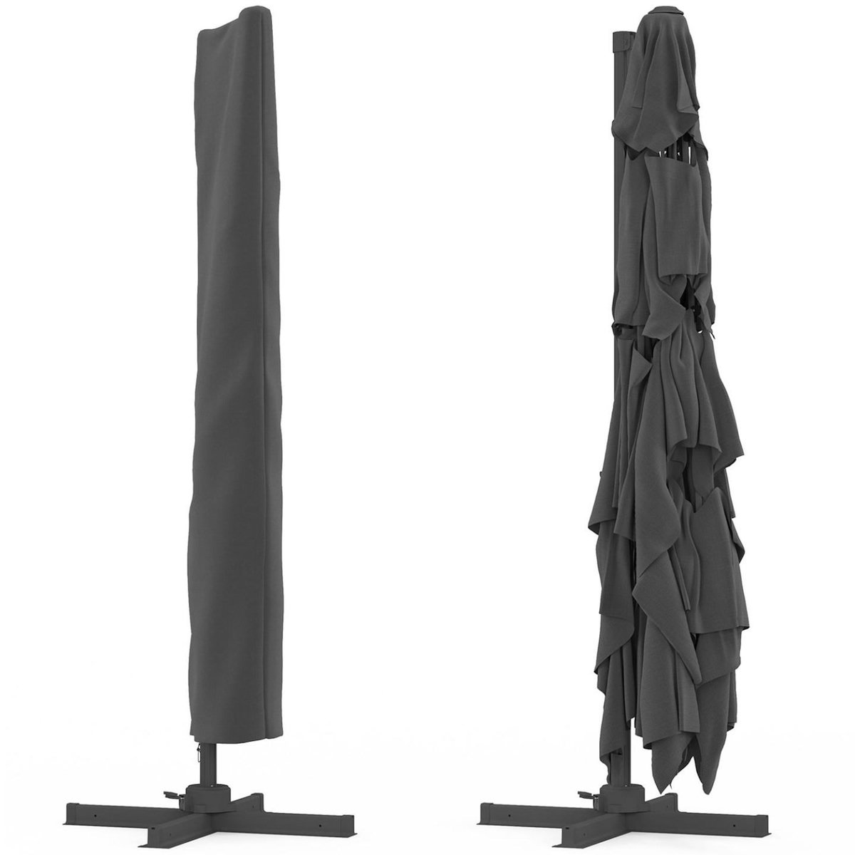 ID MARKET Parasol déporté inclinable rotatif 360 CALVI multi toile grand vent gris 3x4 M avec housse