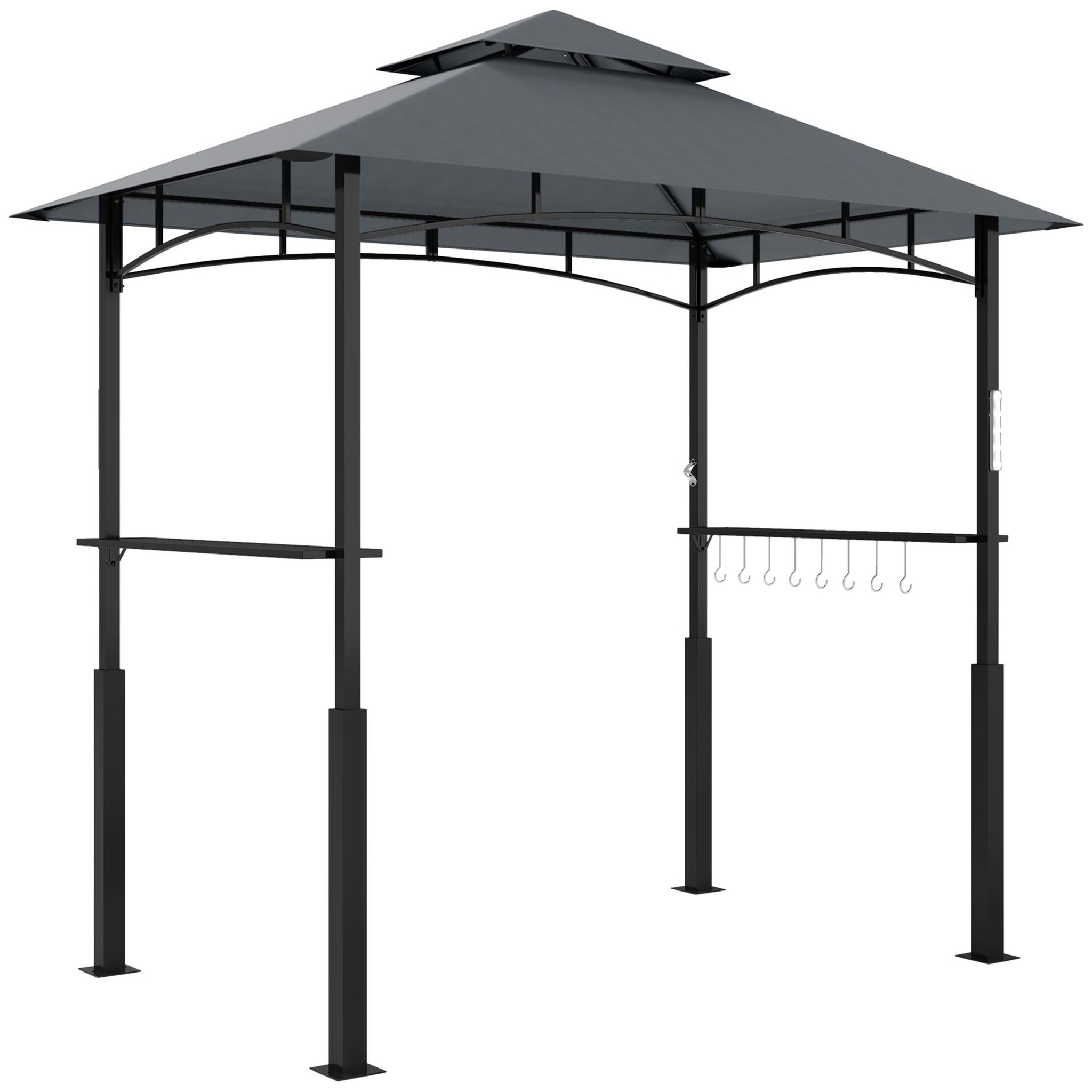 OUTSUNNY Abri pour barbecue - 2 étagères, 8 crochets, lumière LED, décapsuleur - métal noir tissu gris