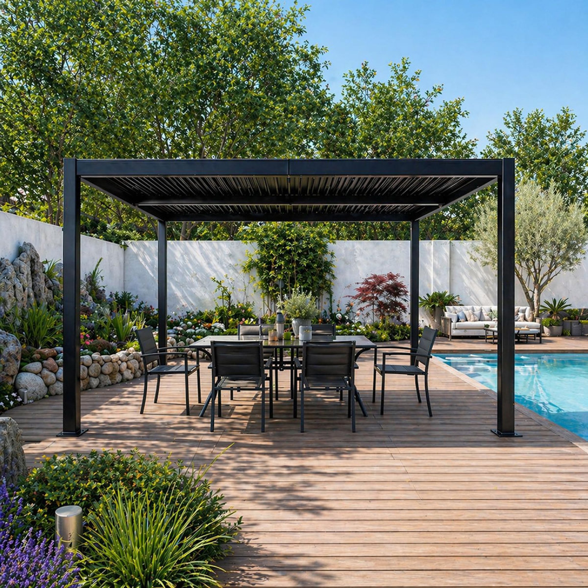 CONCEPT USINE Pergola bioclimatique structure aluminium lames orientables 4x3m CORFU