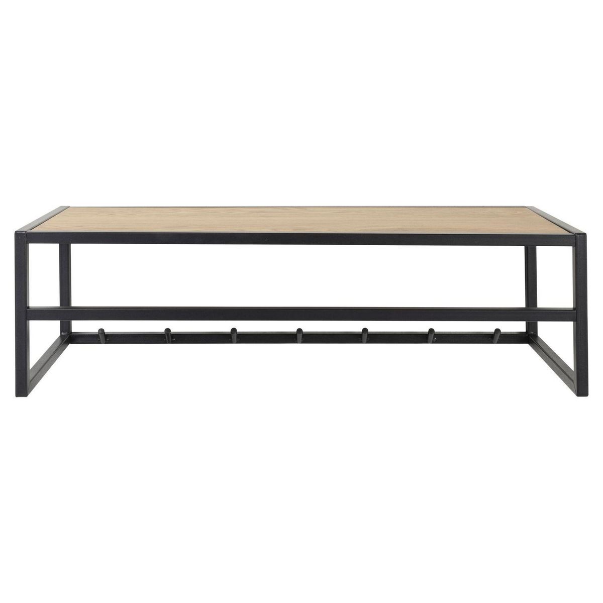 TOILINUX Etagère murale porte-manteau 7 accroches en MDF et Métal - Noir et beige