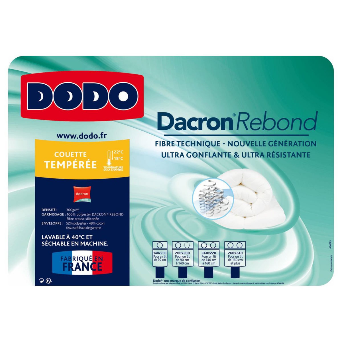 DODO Couette Tempérée en polyester 300 g/m² DACRON REBOND