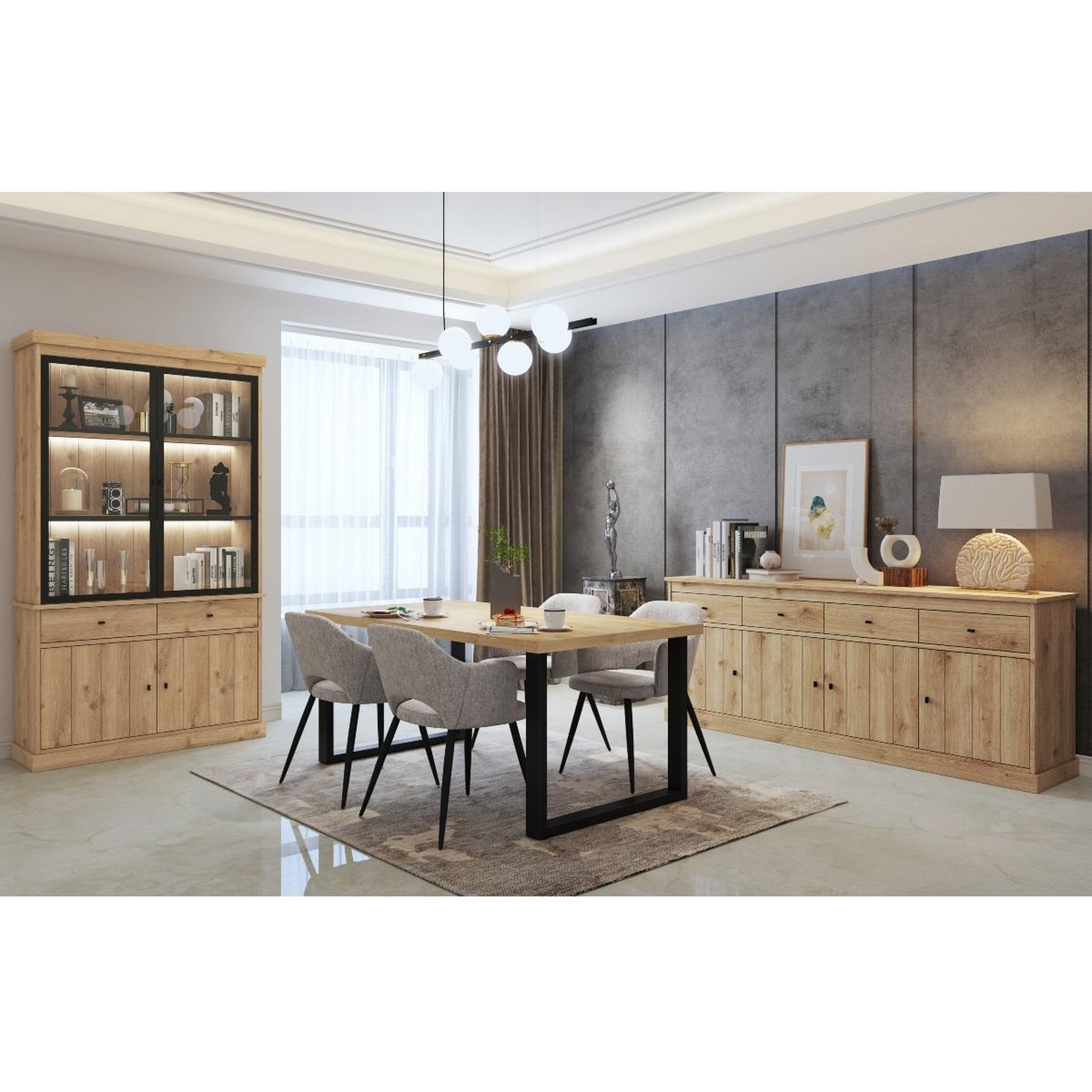 Voir la diapositive 4 : JLC KREATION Vitrine moderne en bois 2 portes vitrées valentine