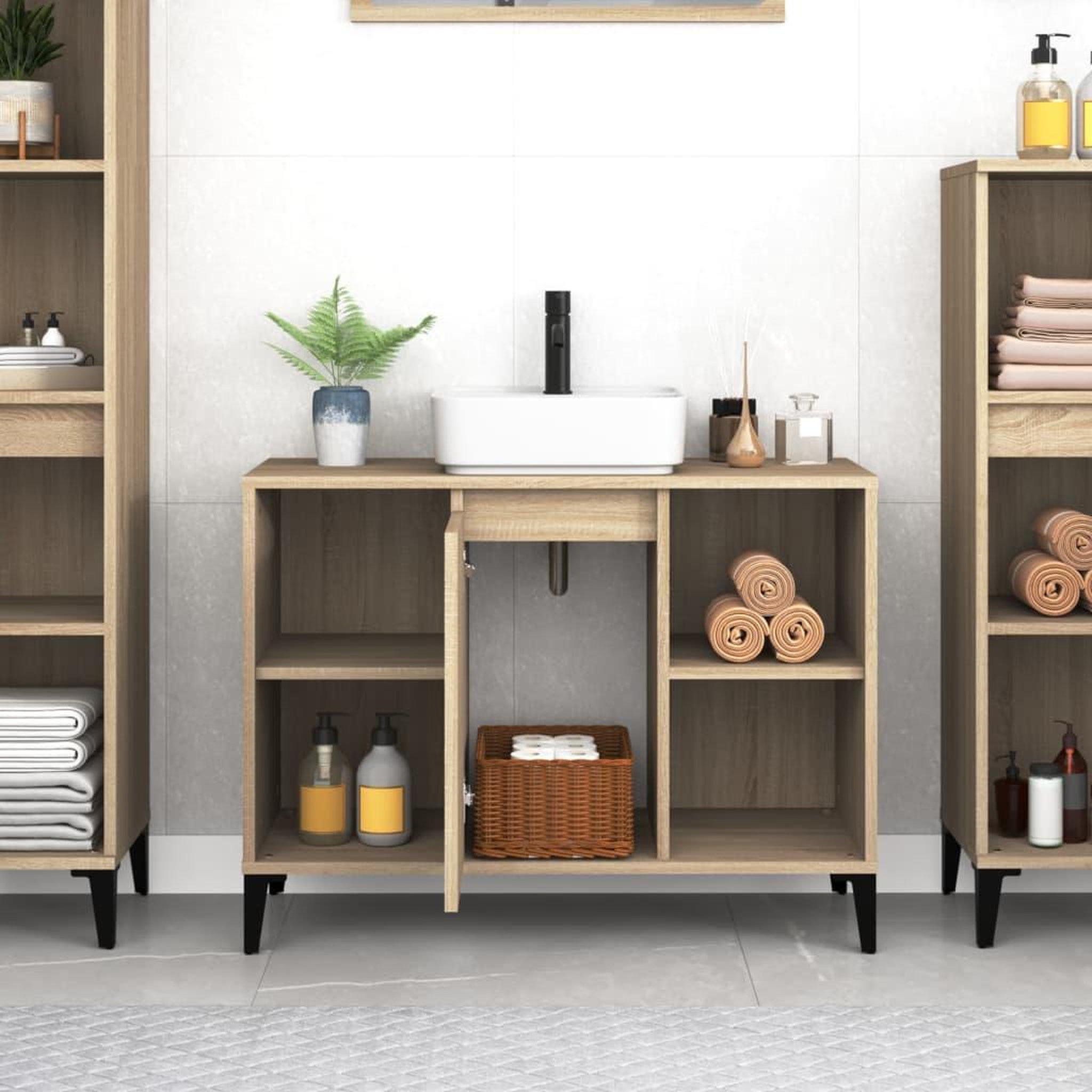 Voir la diapositive 3 : VIDAXL Meuble d'evier chene sonoma 80x33x60 cm bois d'ingenierie