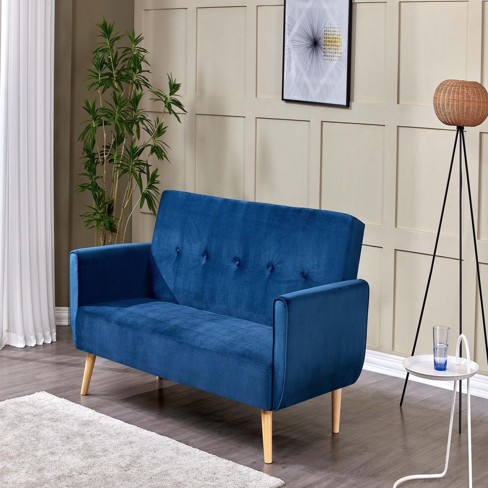 Voir la diapositive 6 : CONCEPT USINE Canapé scandinave convertible 3 places en velours bleu nuit malmo