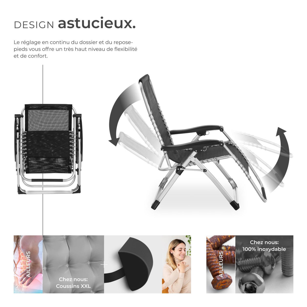 tectake Chaises longues pliable gris clair Set de 2