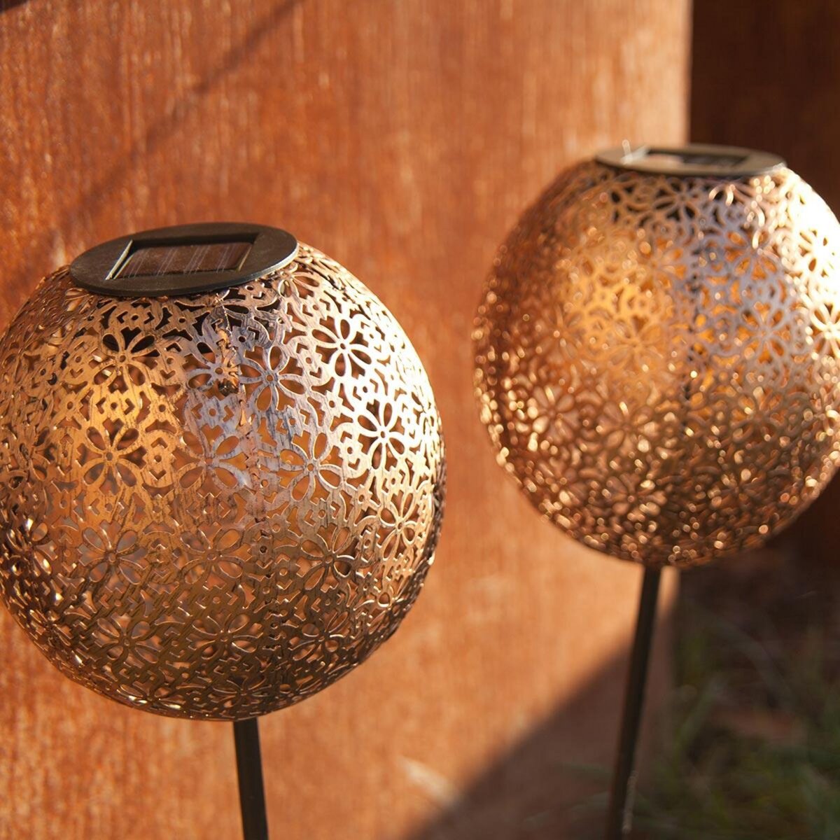 Lumisky Lot de 2 balises solaires orientales AGADIR Cuivre Acier H45cm