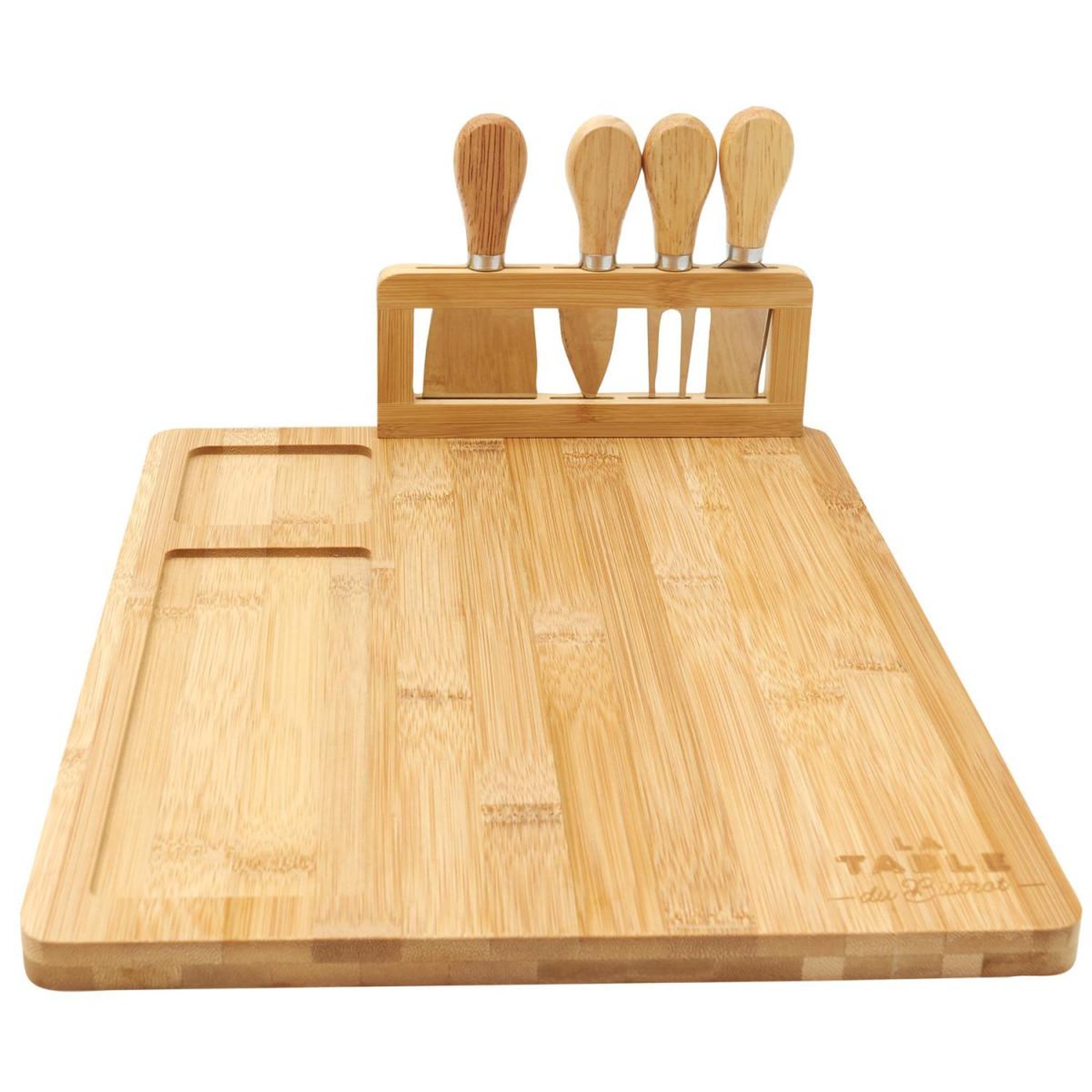 Voir la diapositive 2 : COOK CONCEPT Planche à fromage en bambou  4 couteaux  36cm naturel