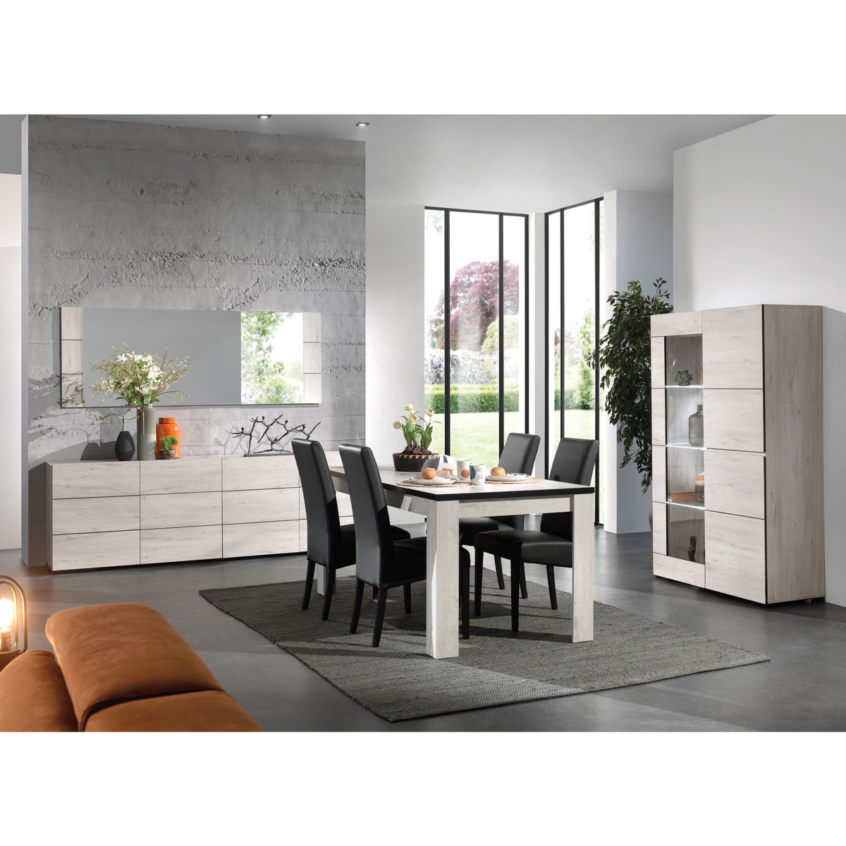 Table de séjour L160cm + buffet 4 portes ALBA