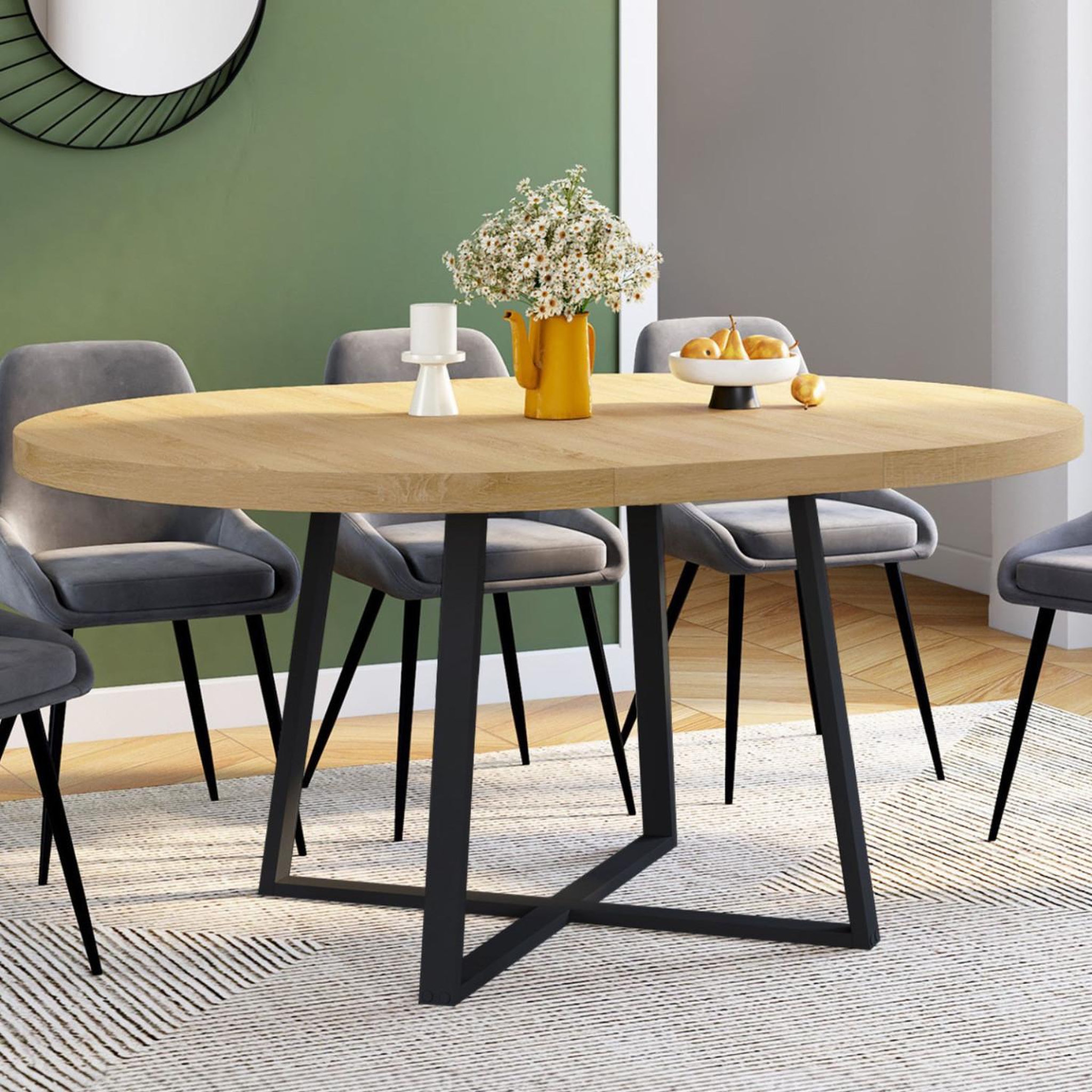 Voir la diapositive 2 : ID MARKET Table à manger extensible ronde selma 4-8 personnes bois et noir 110-150 cm