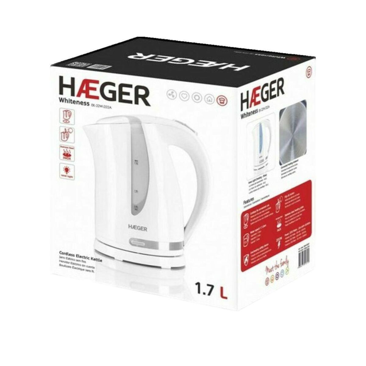HAGER Bouilloire Haeger Whiteness 1.7 L Blanc