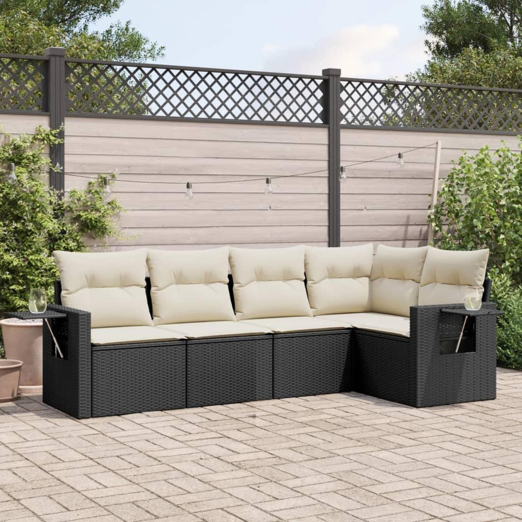 VIDAXL Salon de jardin 5 pcs avec coussins noir resine tressee