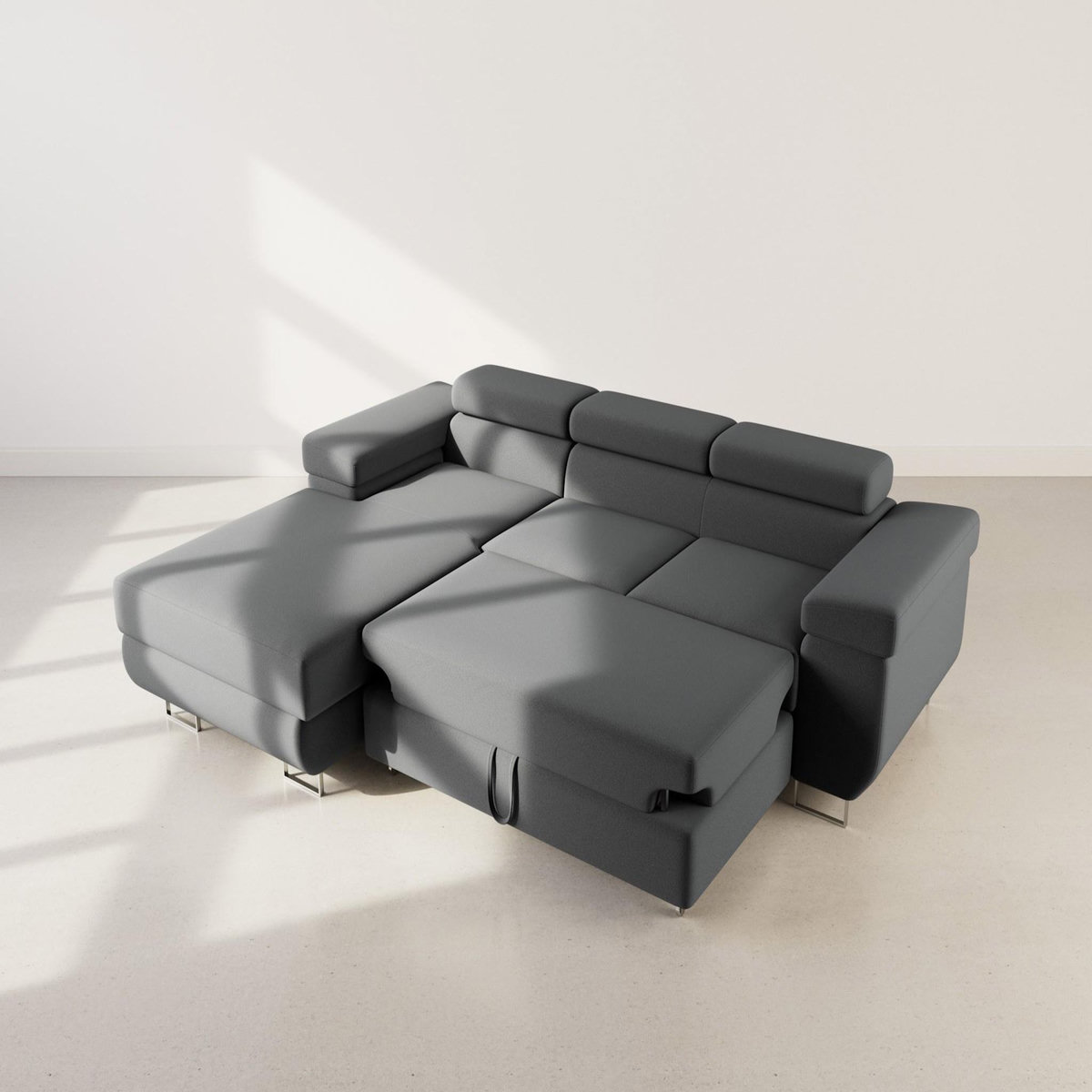 BEST MOBILIER Pablo - canapé d'angle gauche - 6 places - convertible avec coffre et têtières réglables - en velours