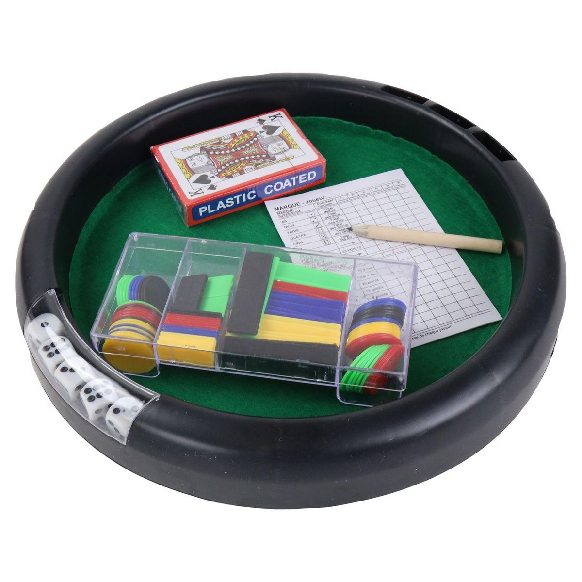 MGM Jeu Piste de Yams 5 dès et jetons +Jeu de Poker