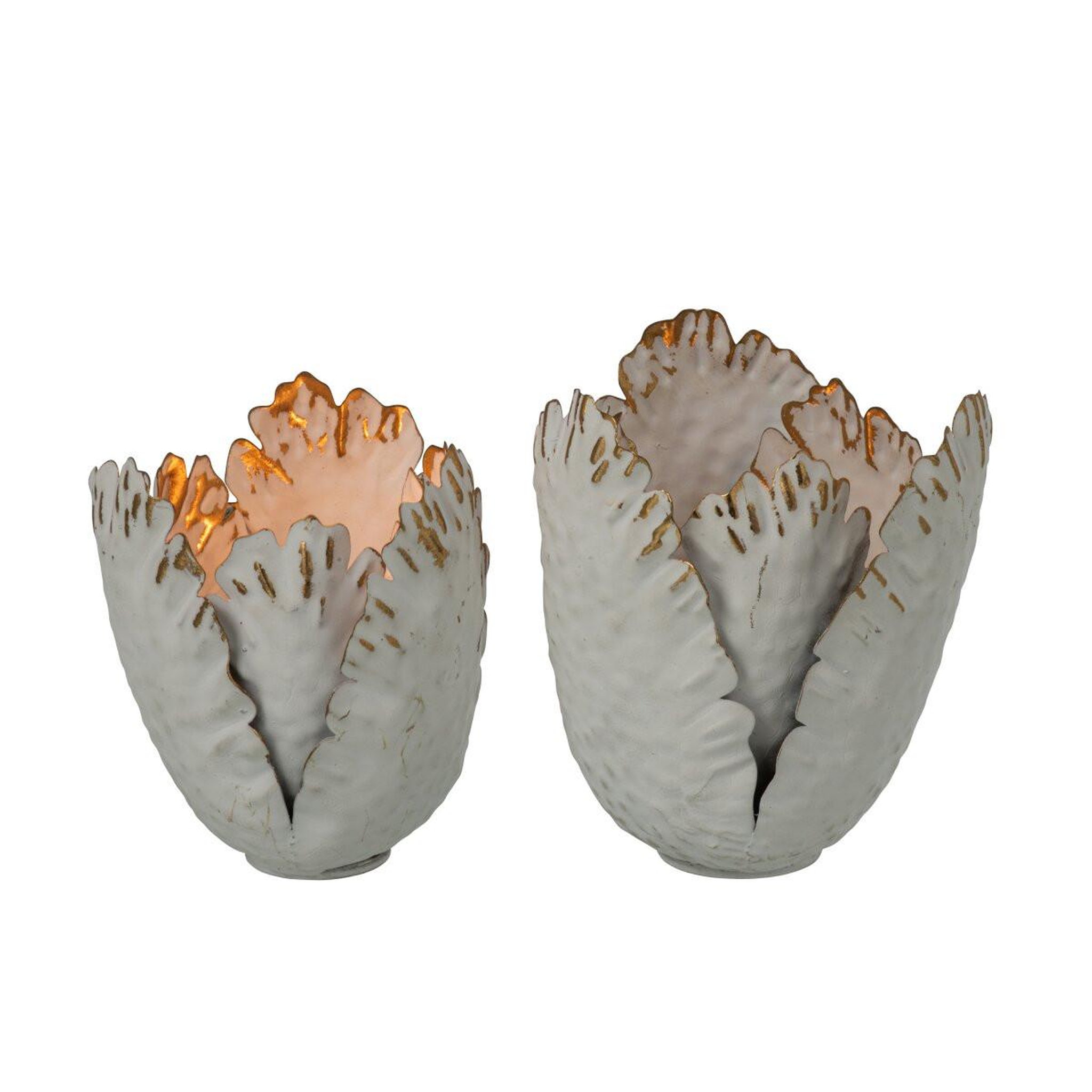 Voir la diapositive 2 : J-LINE Lot de 2 photophores tulipes  vidal  17cm blanc