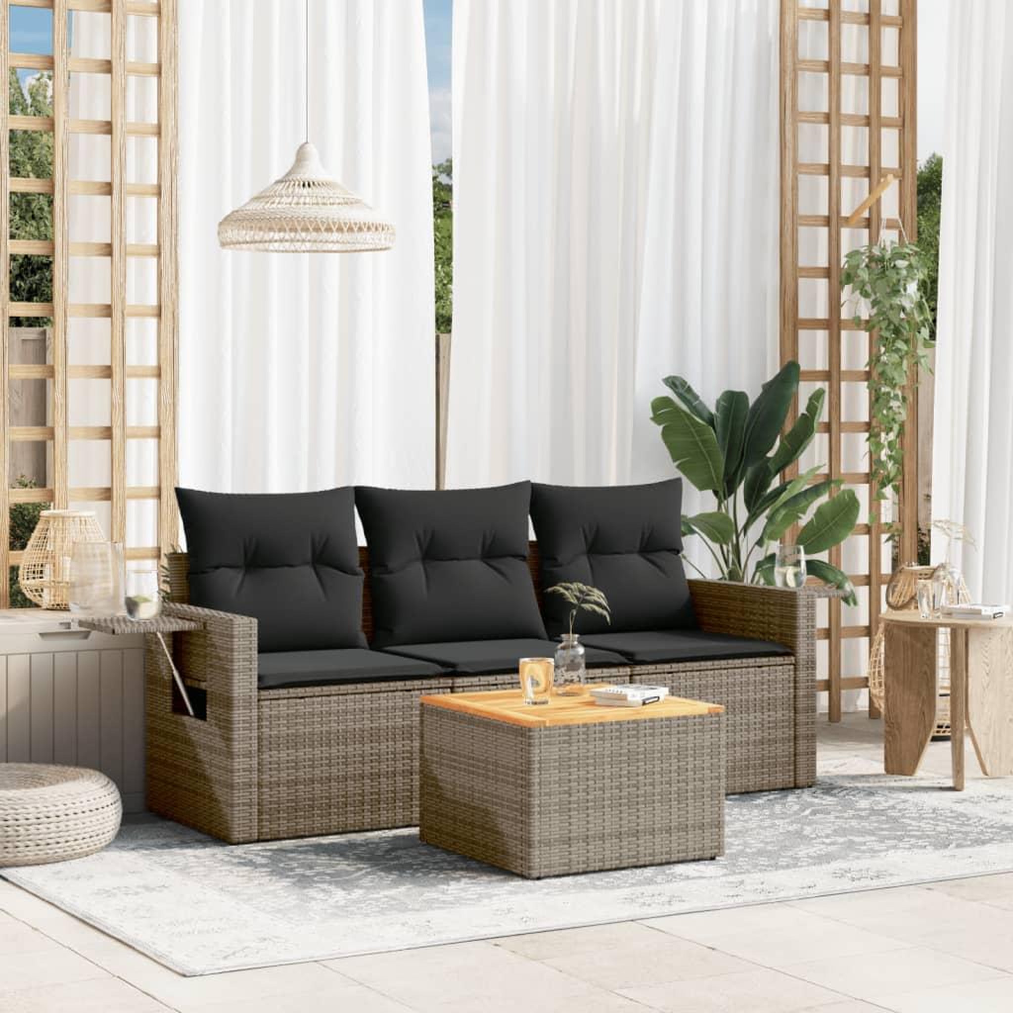 VIDAXL Salon de jardin 4 pcs avec coussins gris resine tressee