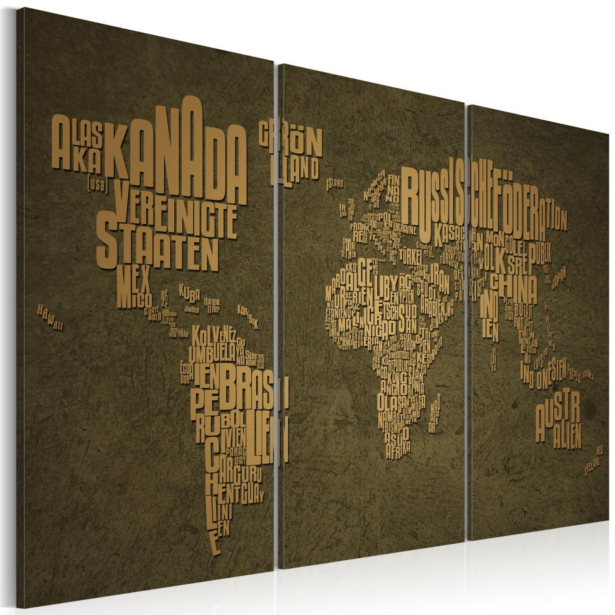 Voir la diapositive 1 : Paris Prix Tableau 3 panneaux  carte du monde en allemand : continents