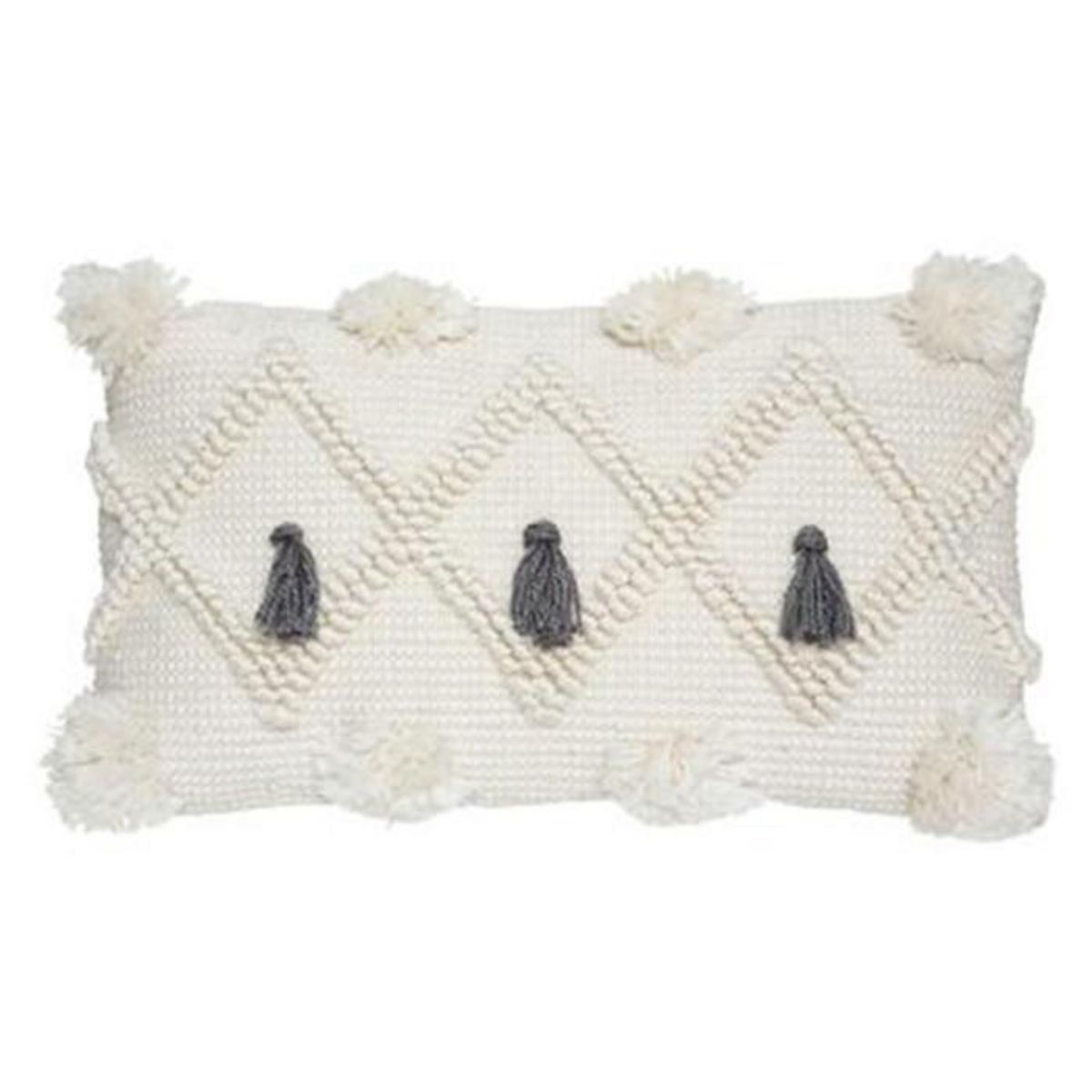 ATMOSPHERA Coussin Déco à Pompons  Row  30x50cm Gris