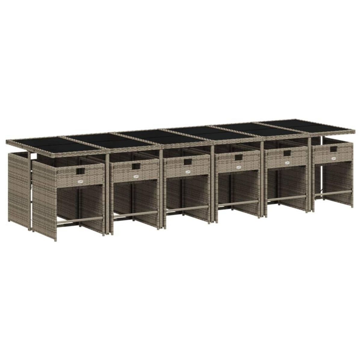 VIDAXL Ensemble a manger de jardin coussins 13 pcs gris resine tressee