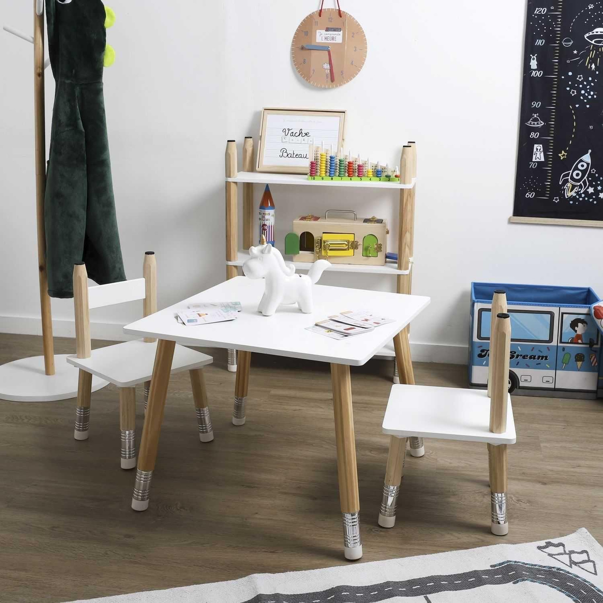 Voir la diapositive 2 : TOILINUX Table pour enfant avec 2 chaises crayons en mdf