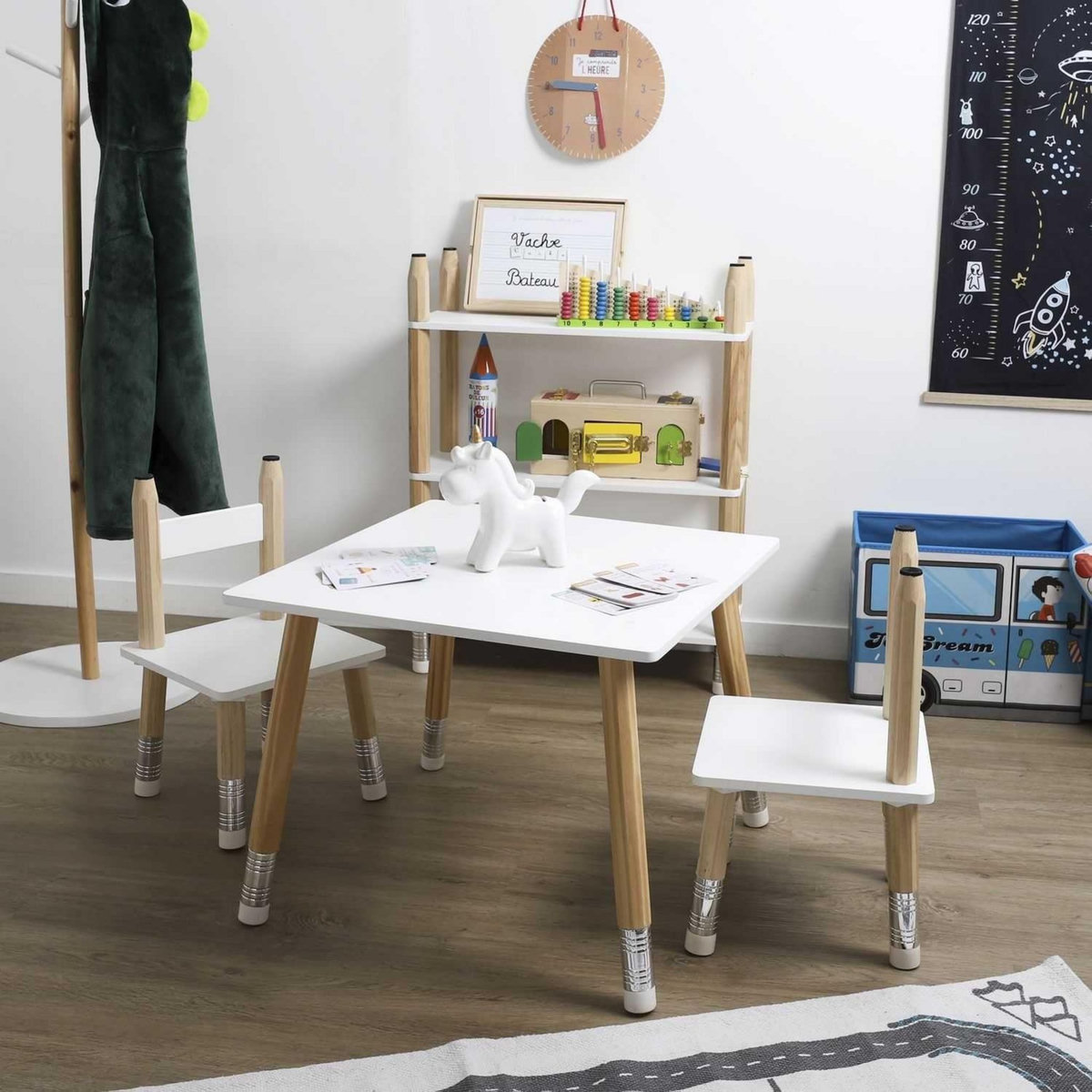 TOILINUX Table pour enfant avec 2 chaises crayons en MDF