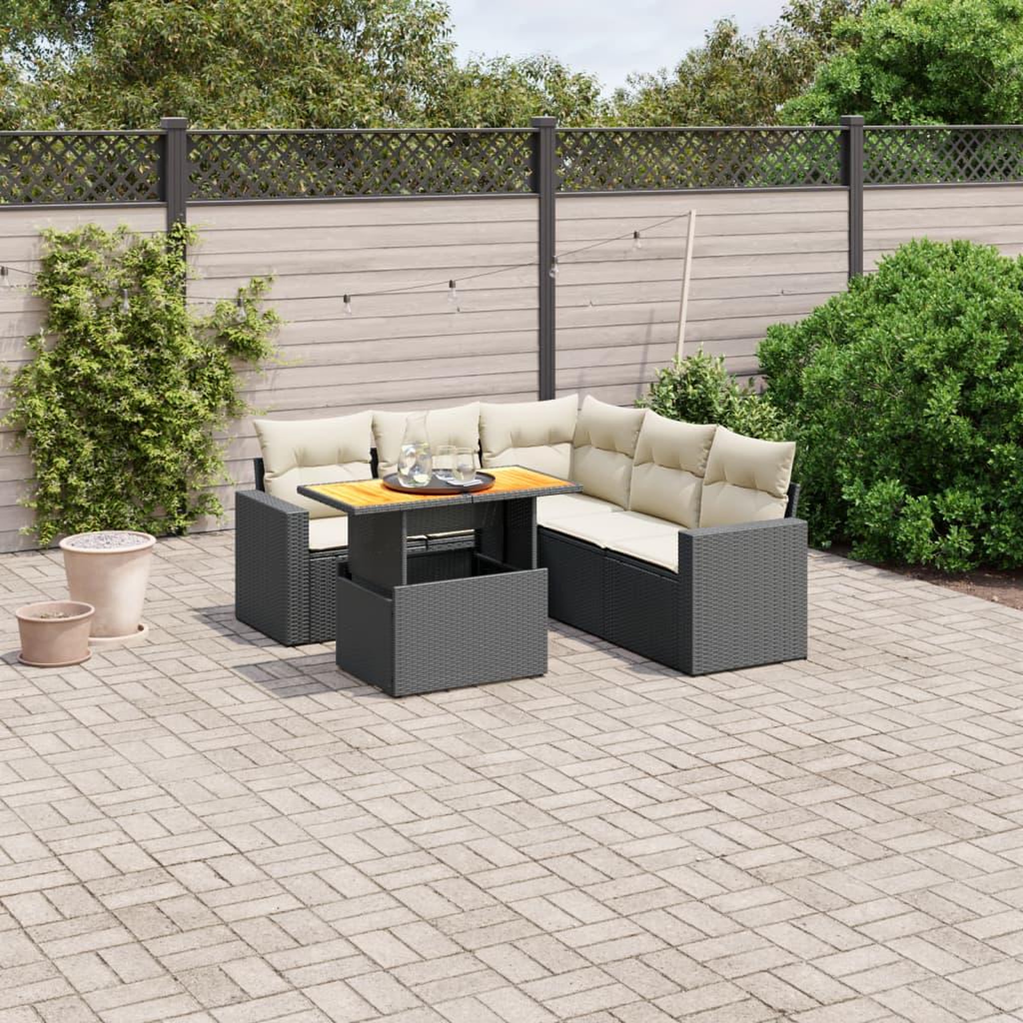 VIDAXL Salon de jardin 6 pcs avec coussins noir resine tressee