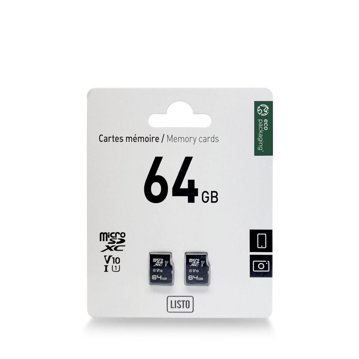 Listo Carte Micro SD pack 2x 64Go Micro SD pas cher 
