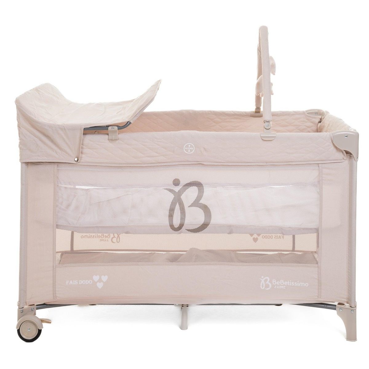 BEBELISSIMO BEBELISSIMO - Lit parapluie bébé - lit pliant - dès la naissance - Fais dodo  - table à langer et jouets - beige