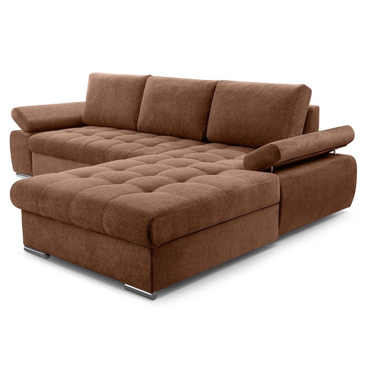 BEST MOBILIER Bianca - canapé d'angle droit 4 places convertible avec coffre en tissu texturé