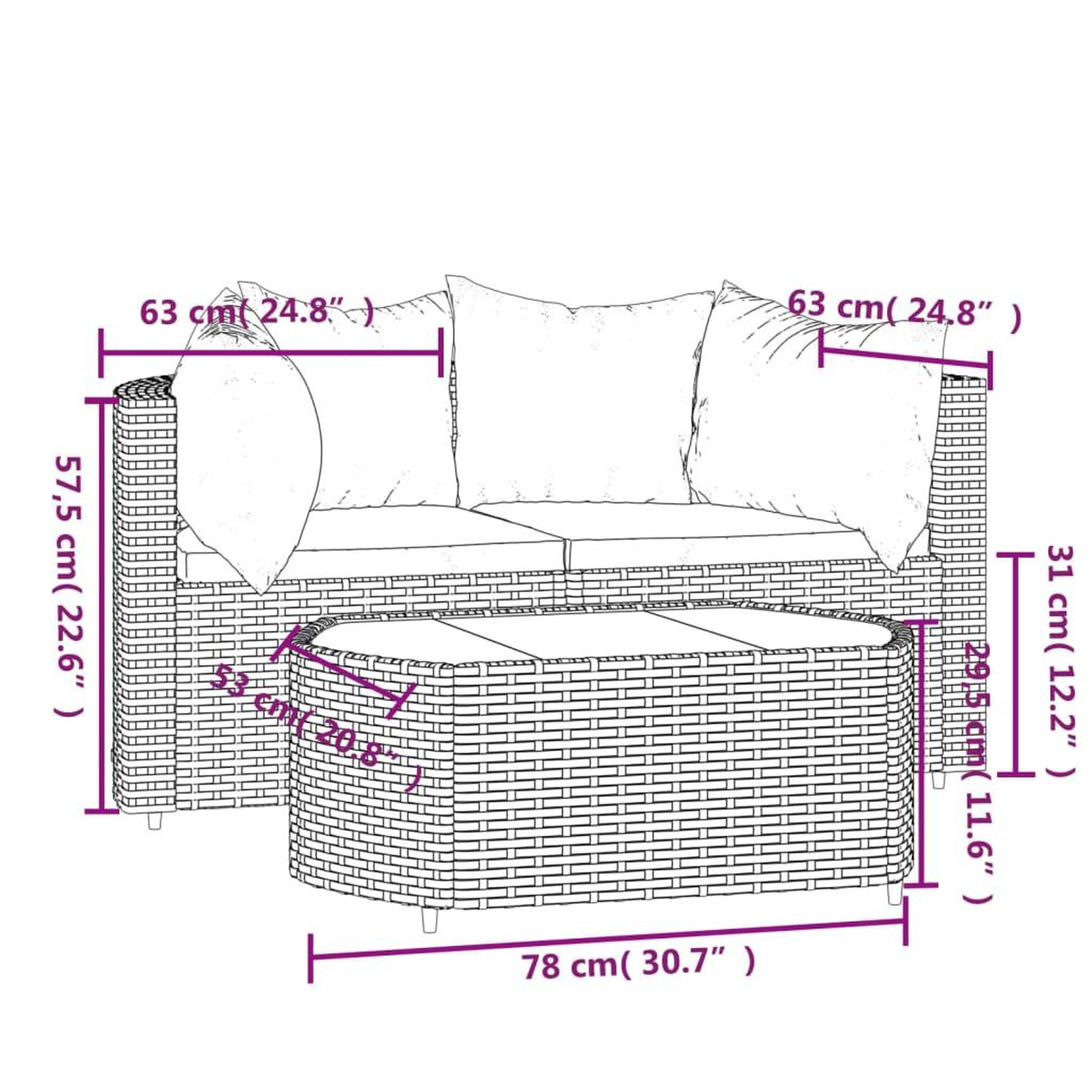 Voir la diapositive 6 : VIDAXL Salon de jardin 3 pcs avec coussins Noir Resine tressee