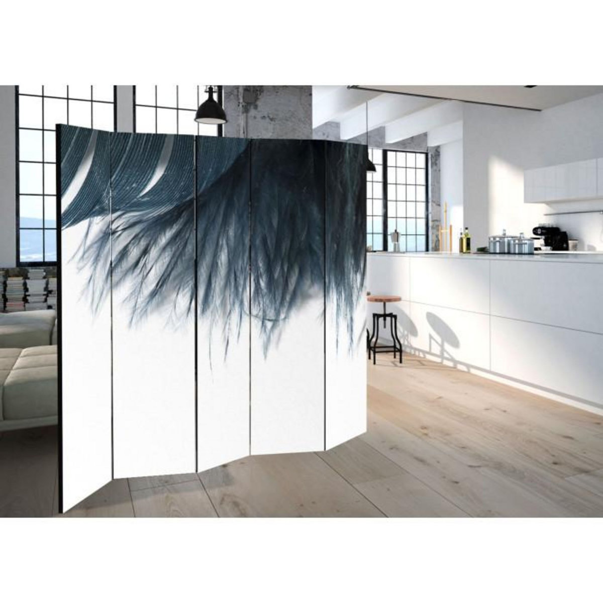 Paris Prix Paravent 5 Volets  Dark Blue Feather  172x225cm
