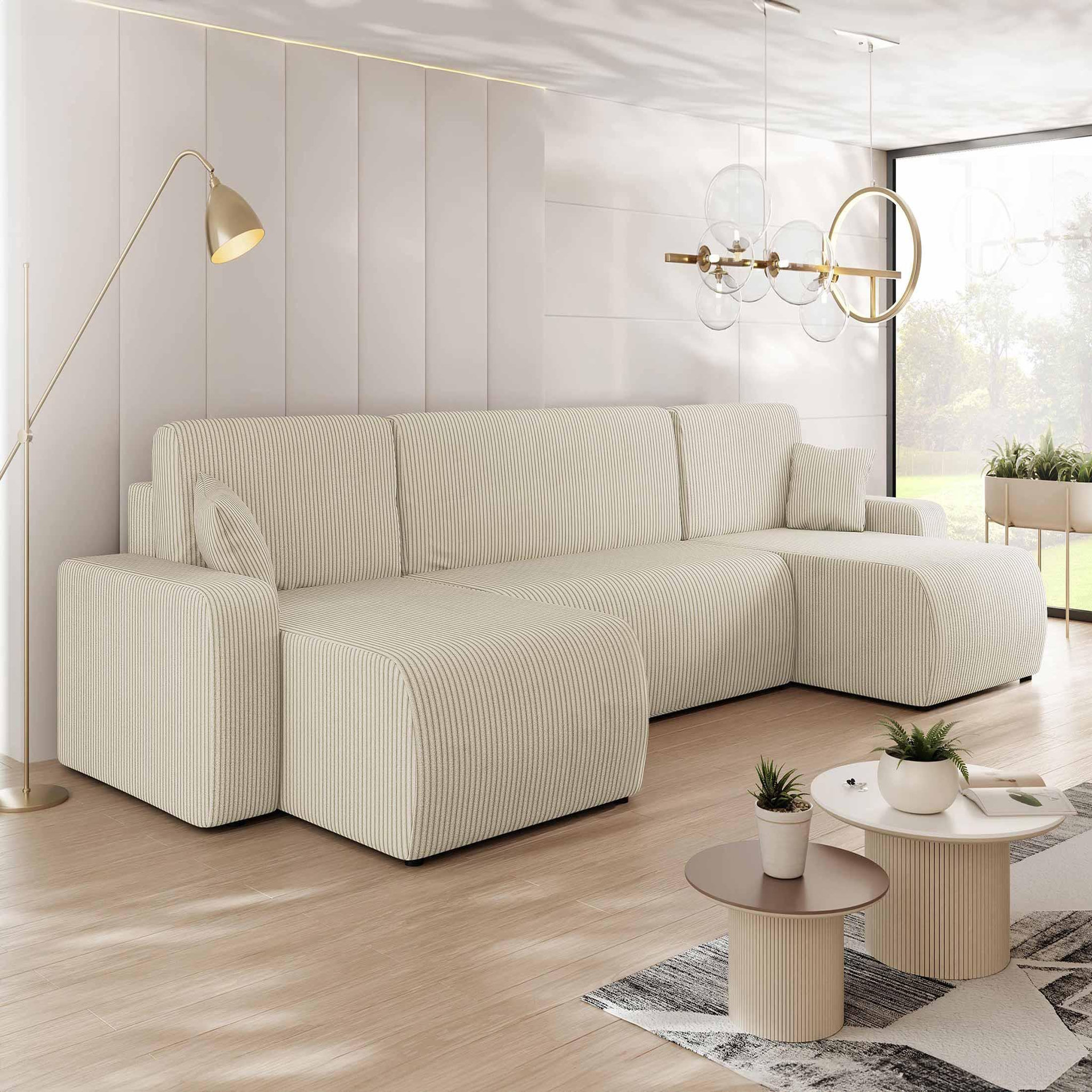 Voir la diapositive 1 : BEST MOBILIER Artemisa - canapé panoramique en u - 7 places - convertible avec coffre - en velours côtelé