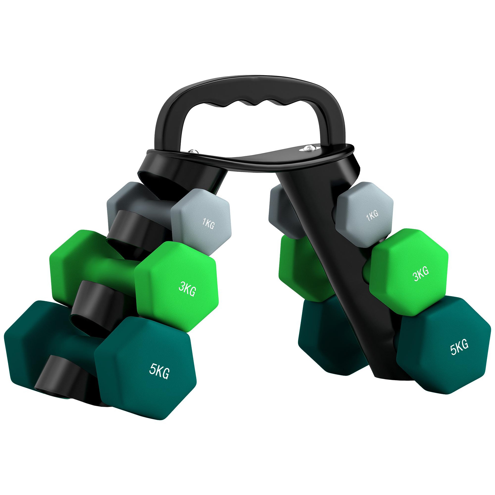 HOMCOM Support noir pour 6 haltères vinyles - 6 haltères incluses total 48 kg - noir gris vert