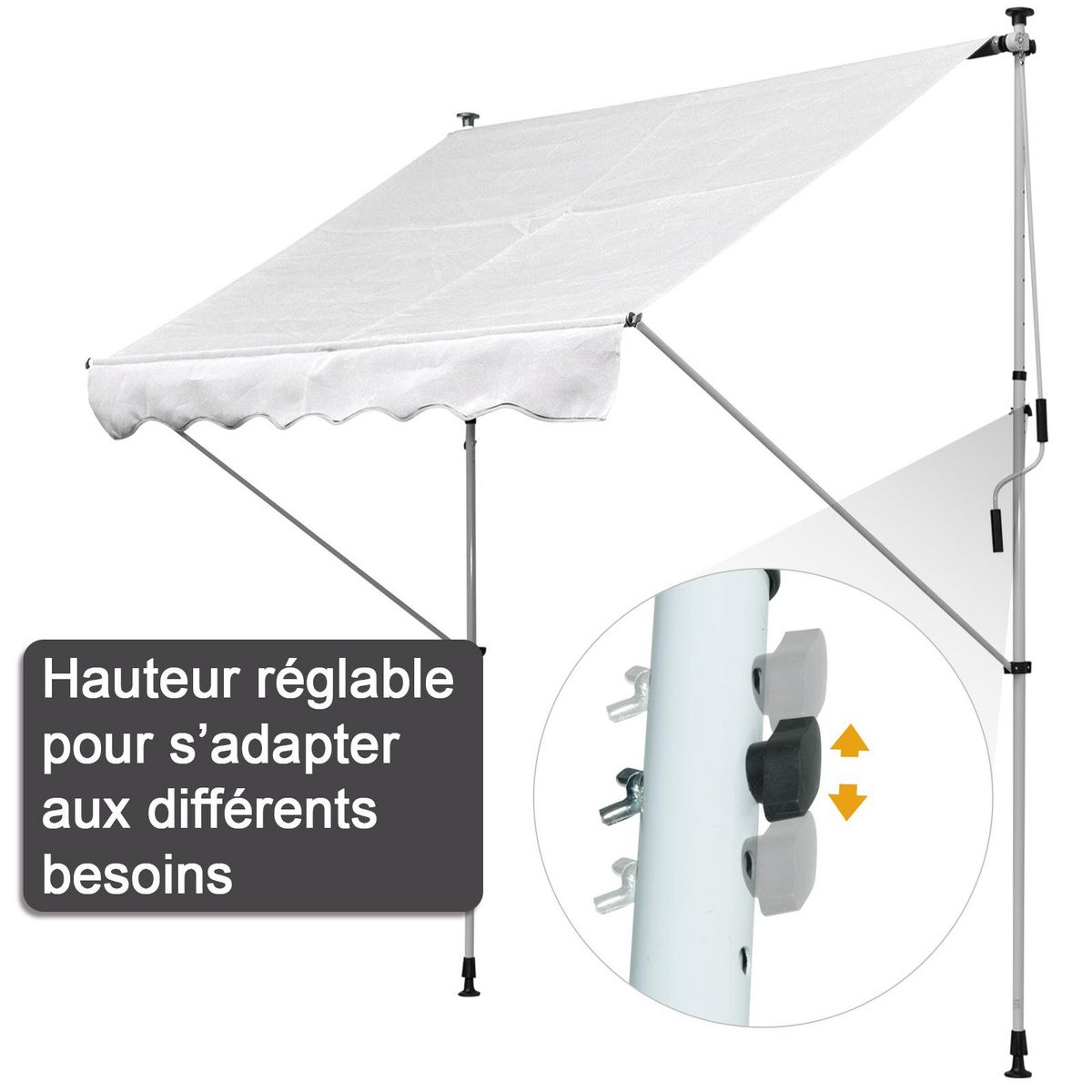 OUTSUNNY Store banne manuel rétractable 2L x 1,5l x 1,7-2,8H m inclinaison réglable installation rapide métal alu polyester blanc