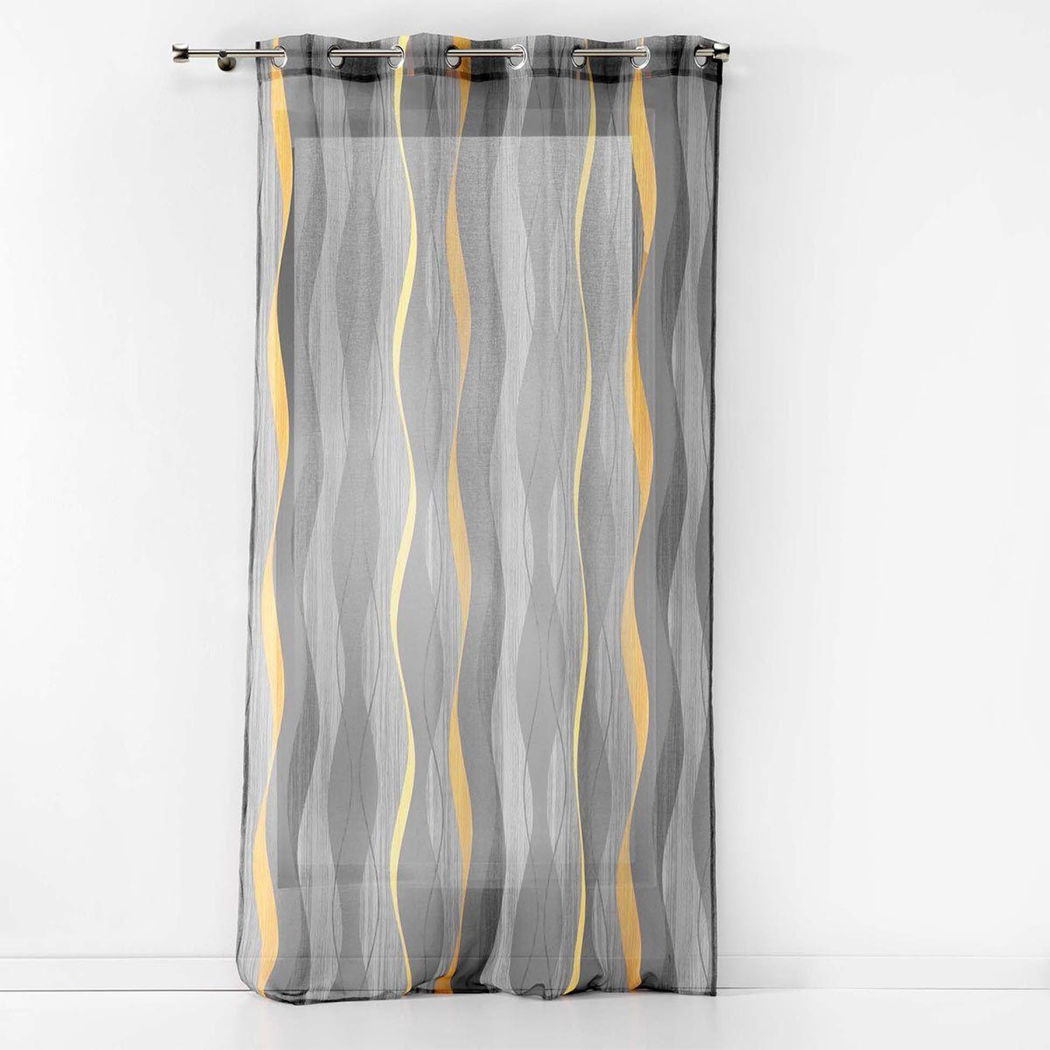 Douceur d'Intérieur Rideau voilage à œillets  ondulys  140x240cm jaune & anthracite