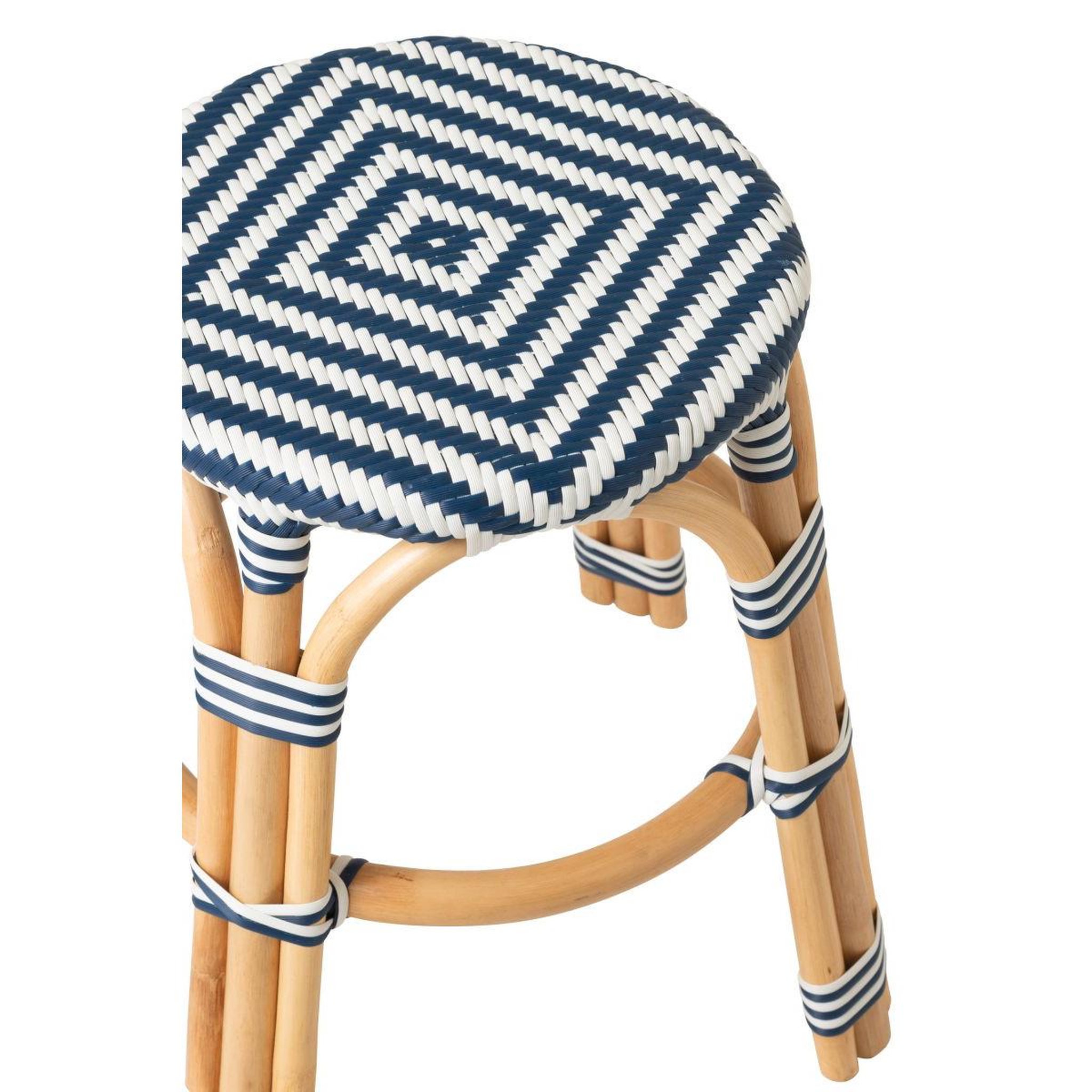 Voir la diapositive 3 : J-LINE Tabouret en rotin  geo  46cm bleu & blanc