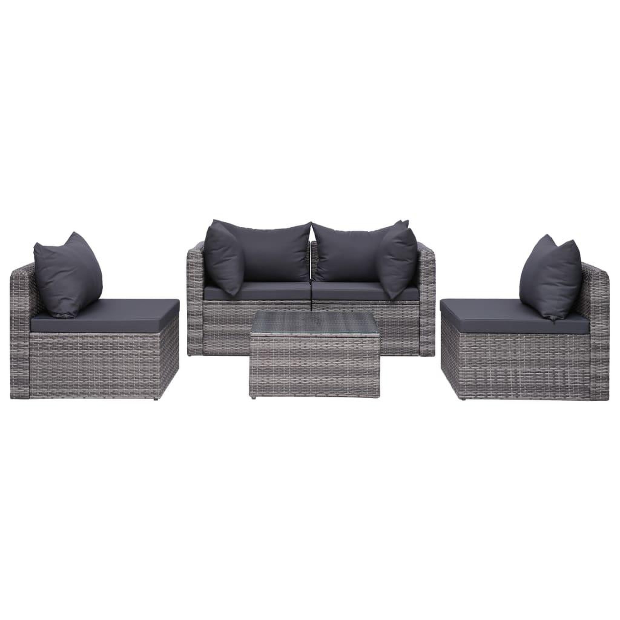 Voir la diapositive 5 : VIDAXL Salon de jardin 9 pcs avec coussins Resine tressee Gris